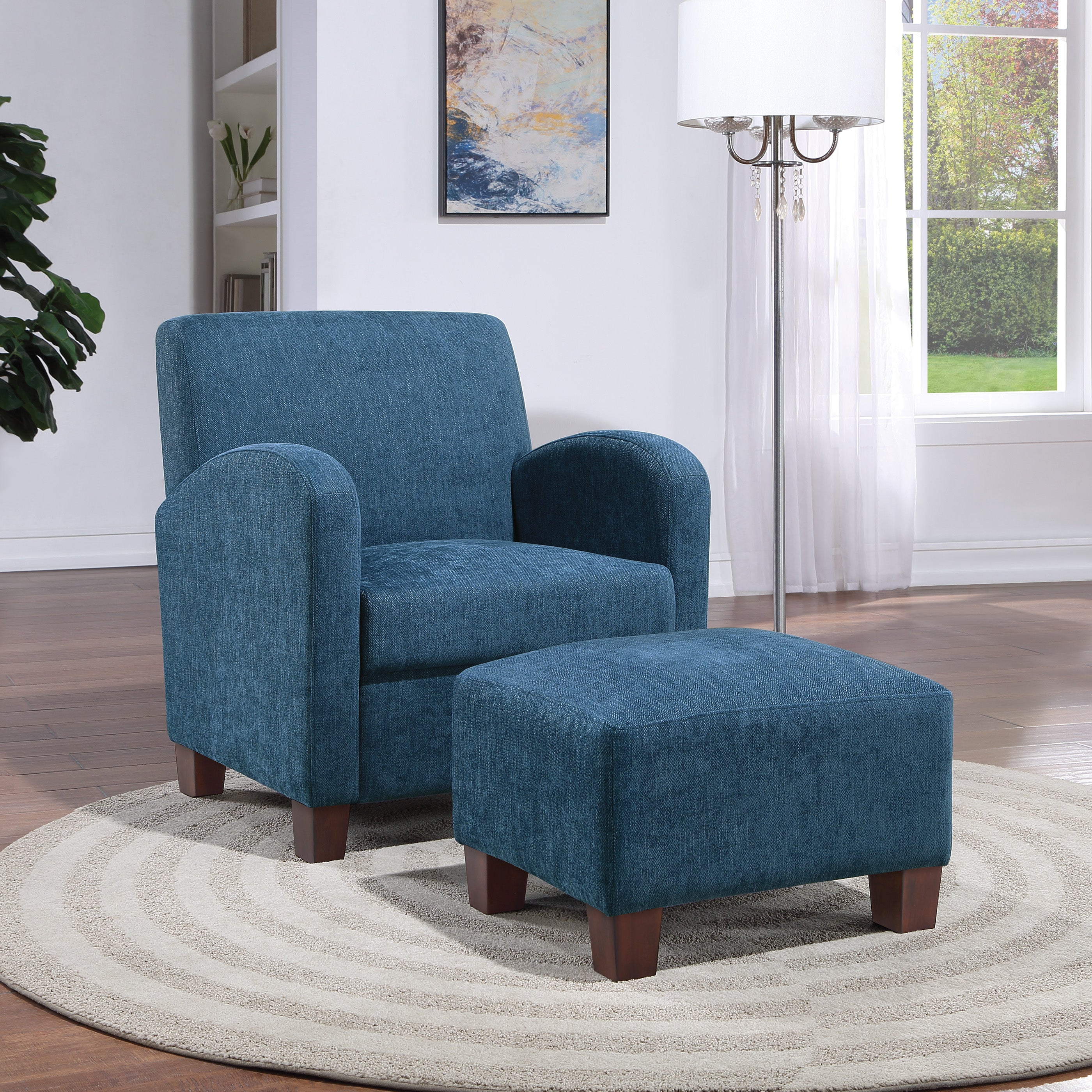 Aiden Chair & Ottoman Herringbone  - Navy