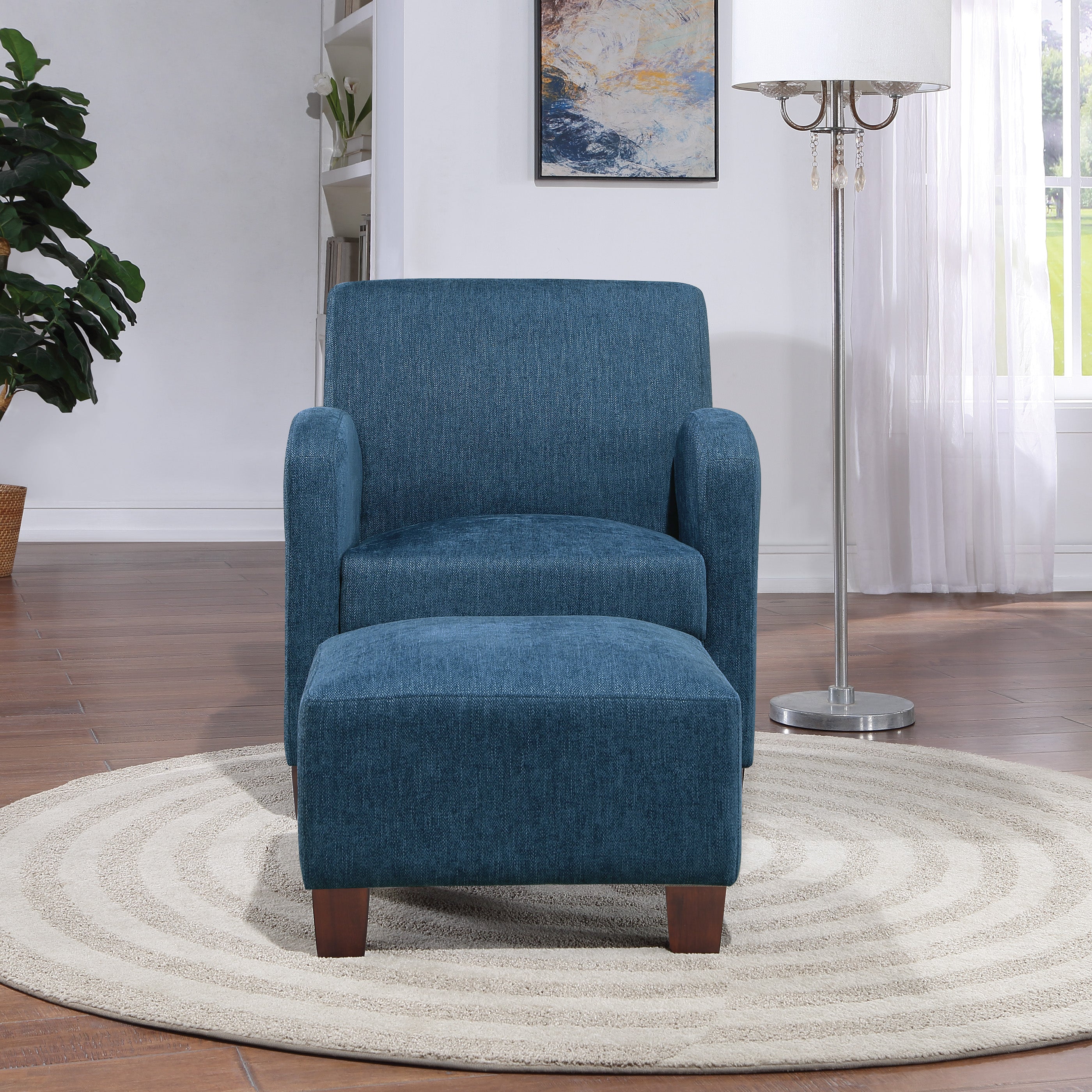 Aiden Chair & Ottoman Herringbone  - Navy