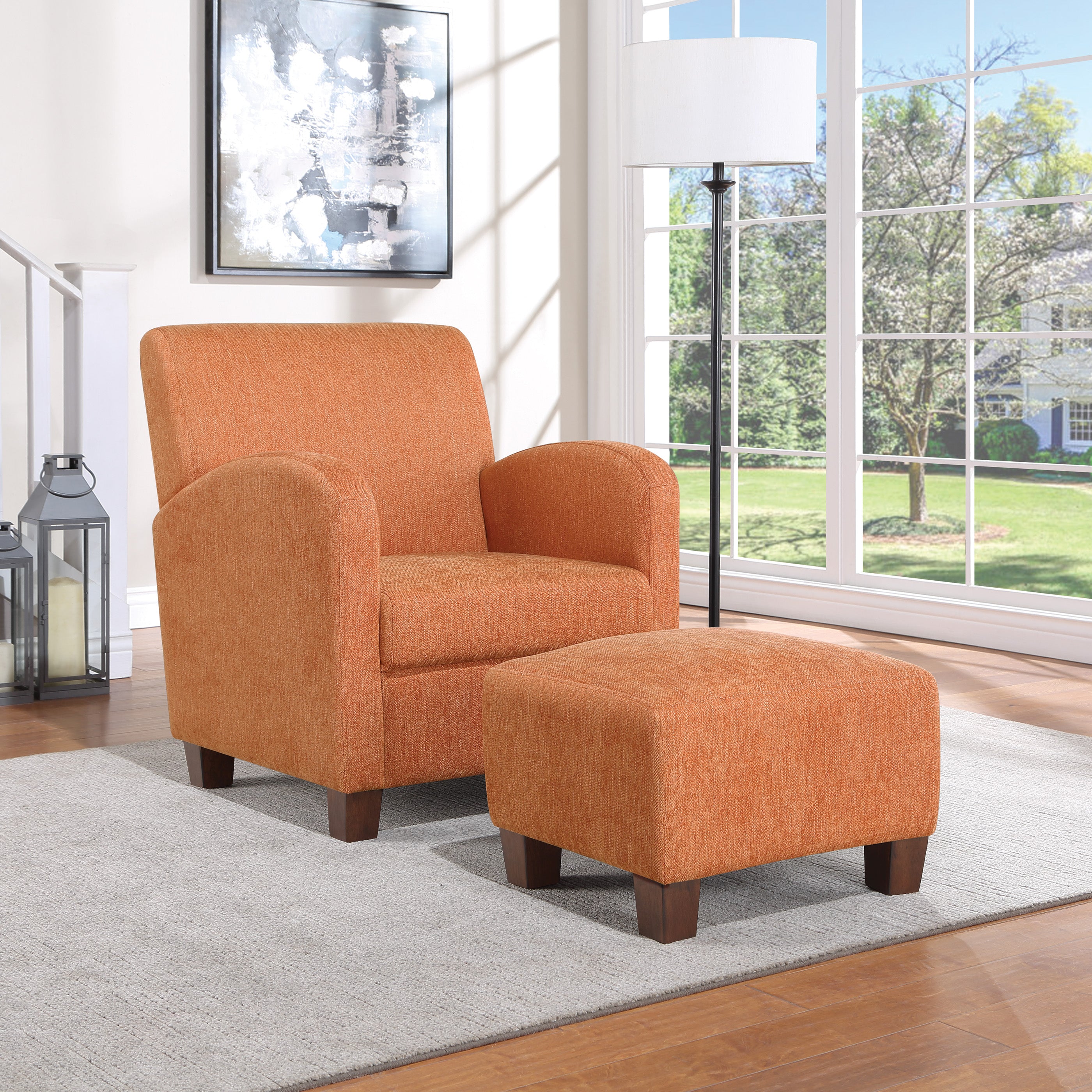 Aiden Chair & Ottoman Herringbone  - Orange