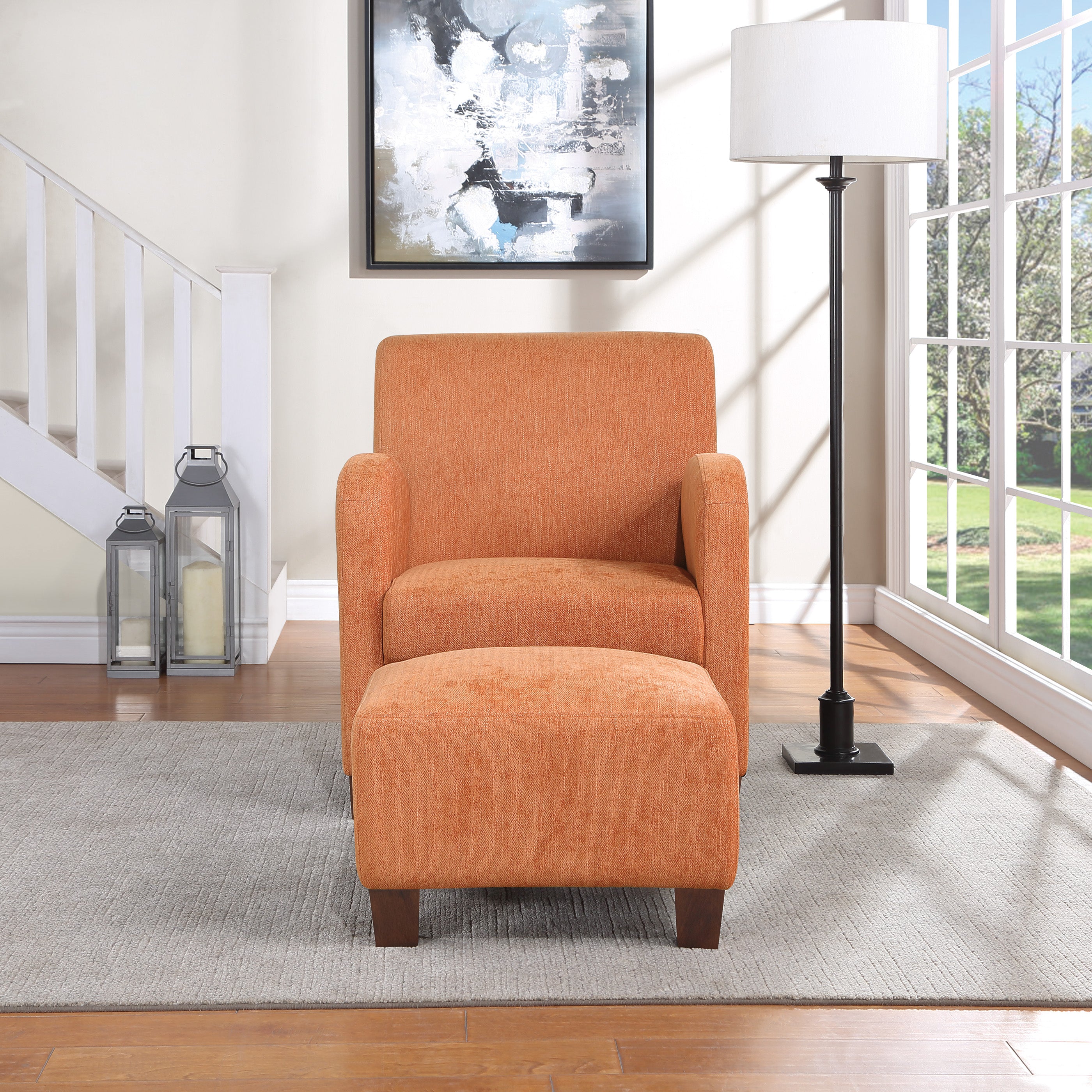 Aiden Chair & Ottoman Herringbone  - Orange