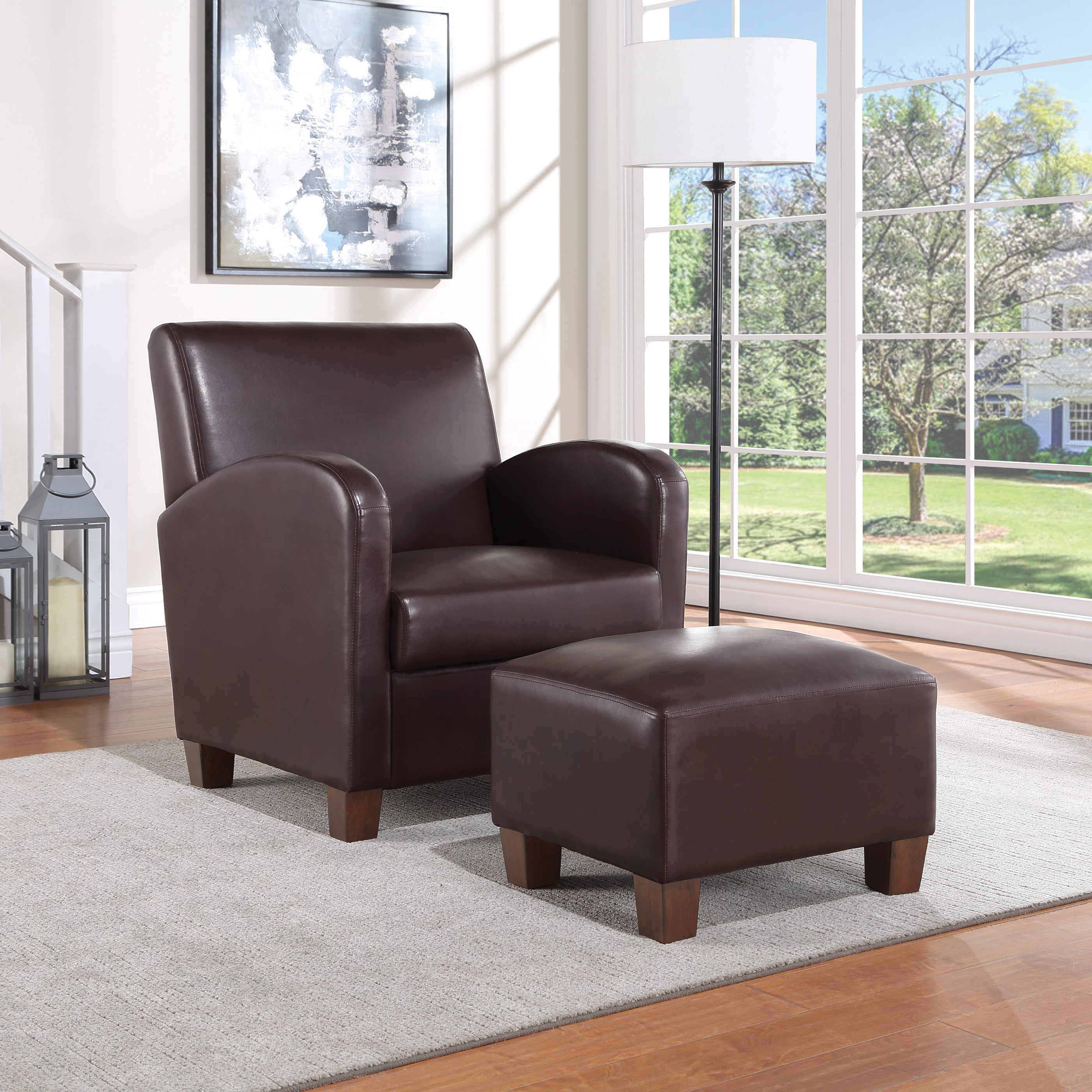 Aiden Chair & Ottoman Faux Leather - Cocoa