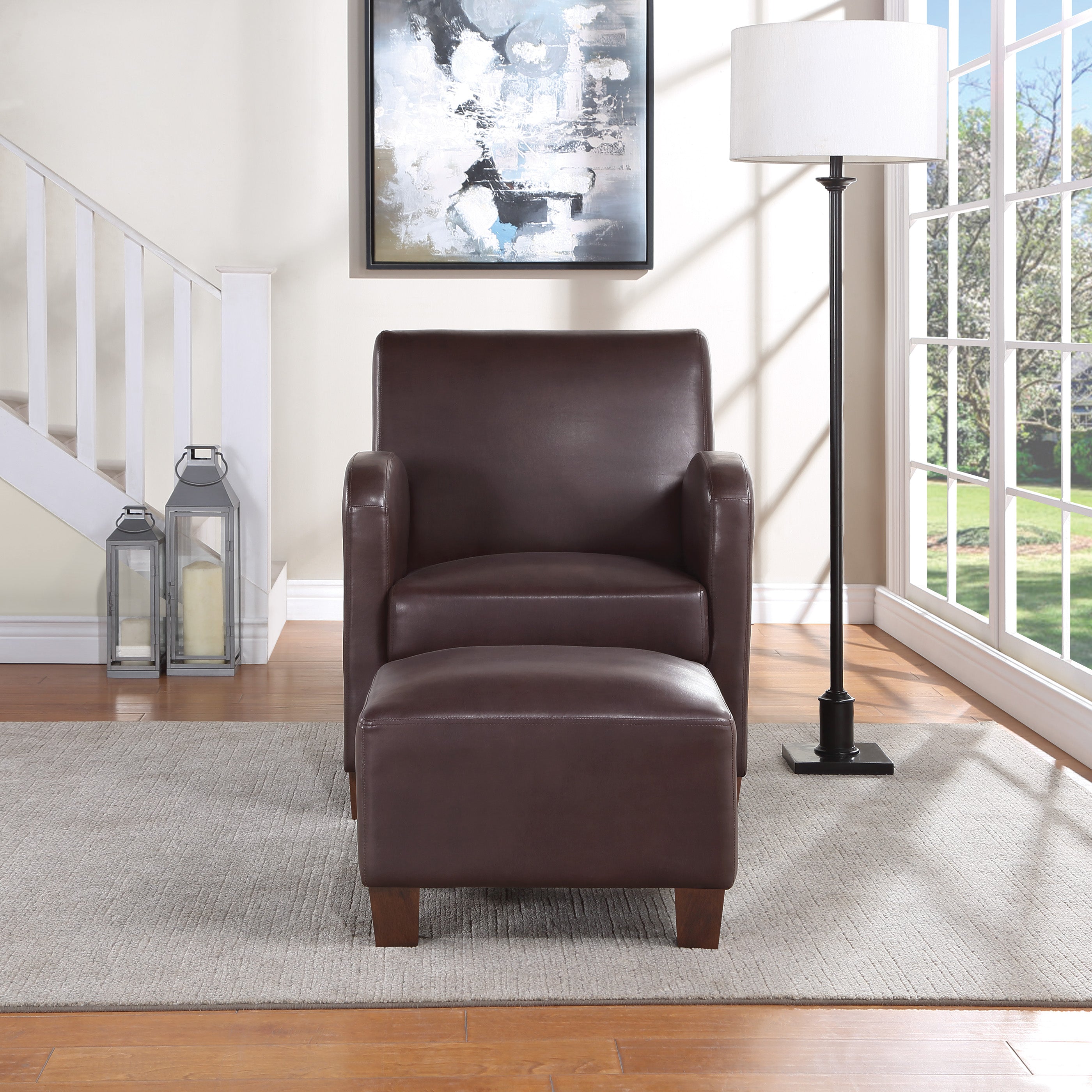 Aiden Chair & Ottoman Faux Leather - Cocoa