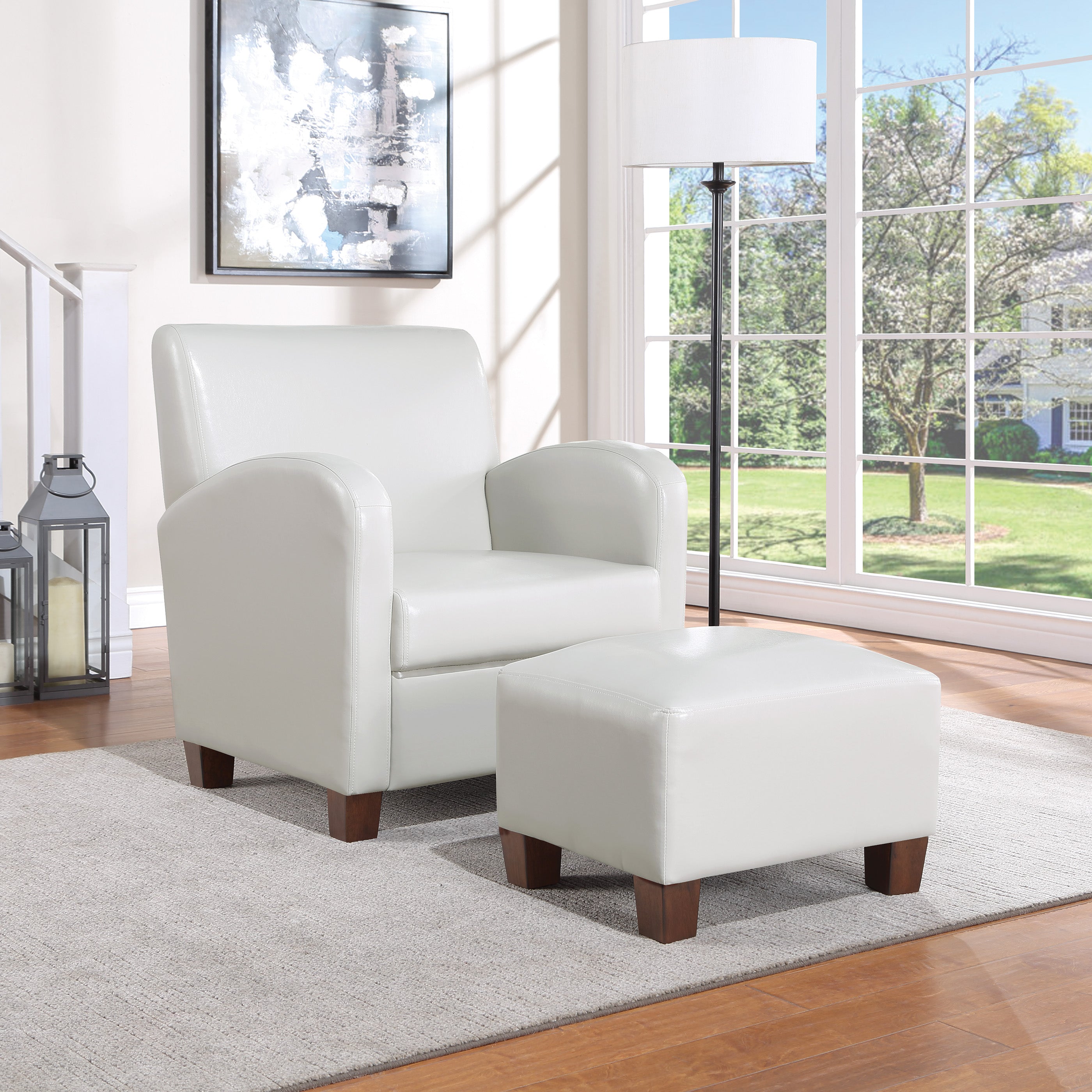 Aiden Chair & Ottoman Faux Leather - Cream