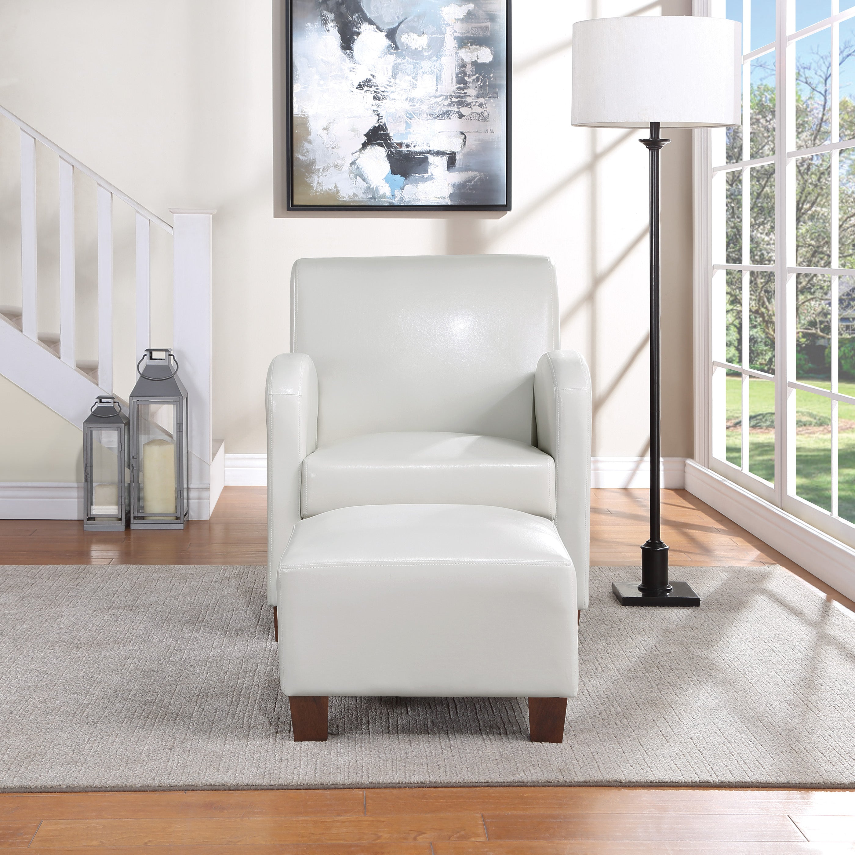 Aiden Chair & Ottoman Faux Leather - Cream