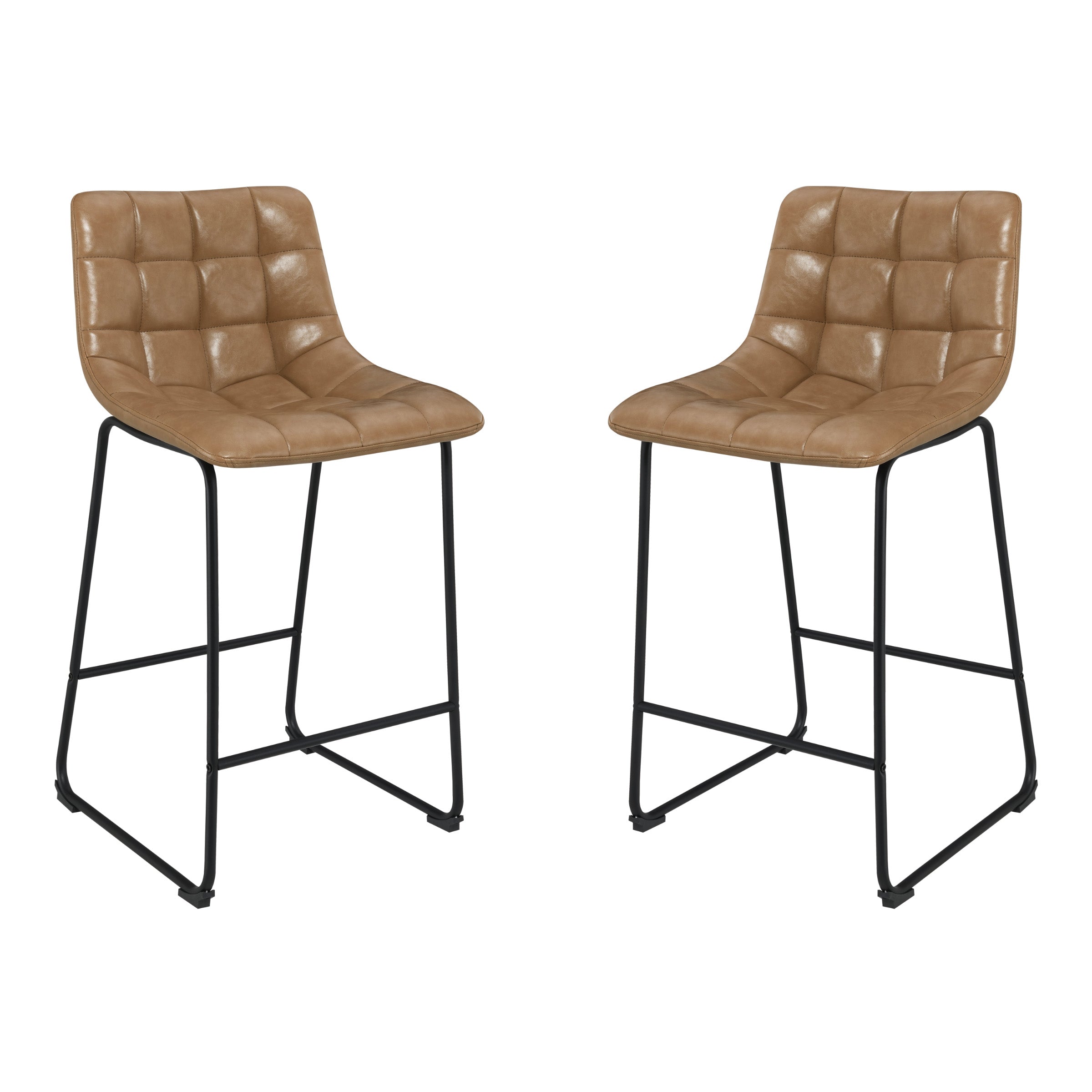 Alcott 26" Counter Stool in Taupe Faux leather and Black Base 2-Pack