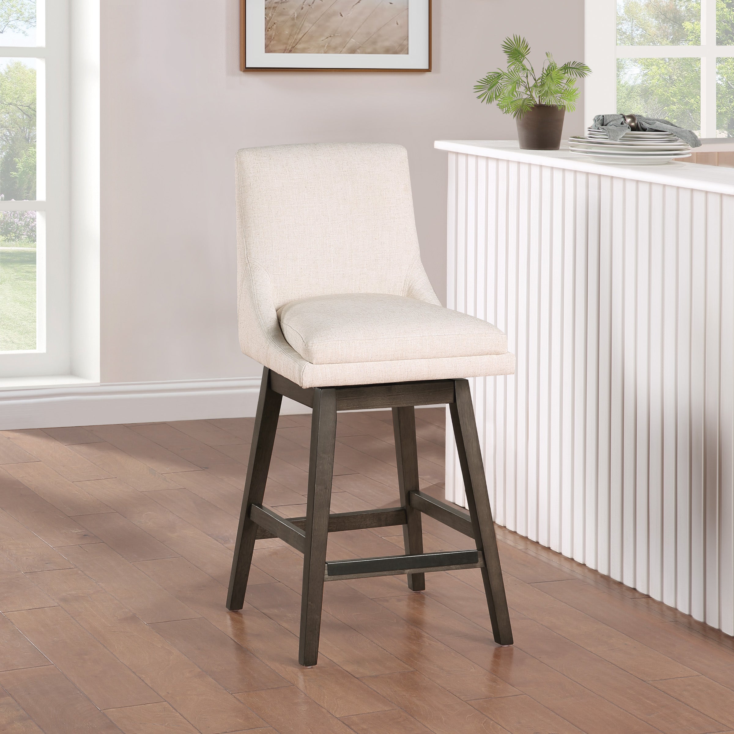 Allingham 26" Swivel Stool - Linen / Dk Walnut