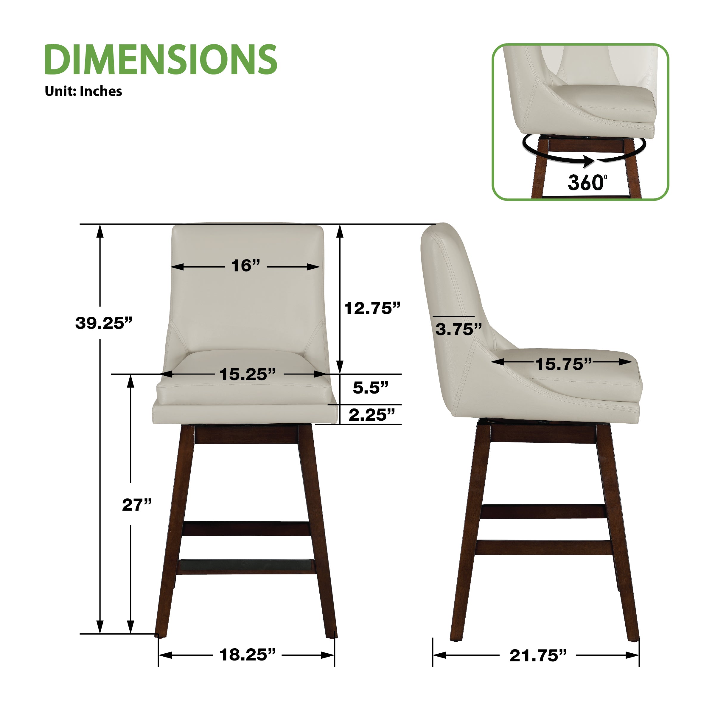 Allingham 27" Swivel Stool - Cream / Dk Walnut