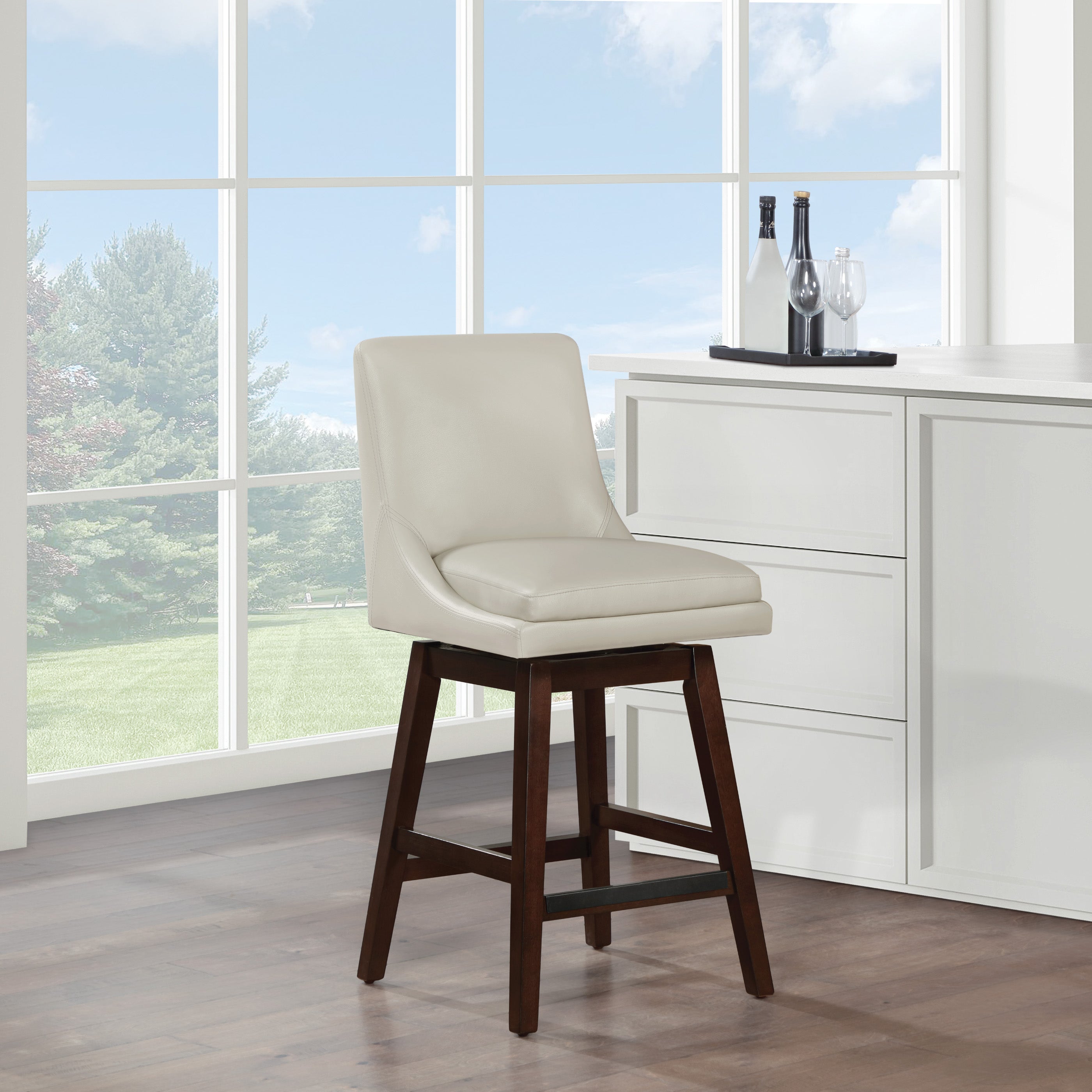 Allingham 27" Swivel Stool - Cream / Dk Walnut