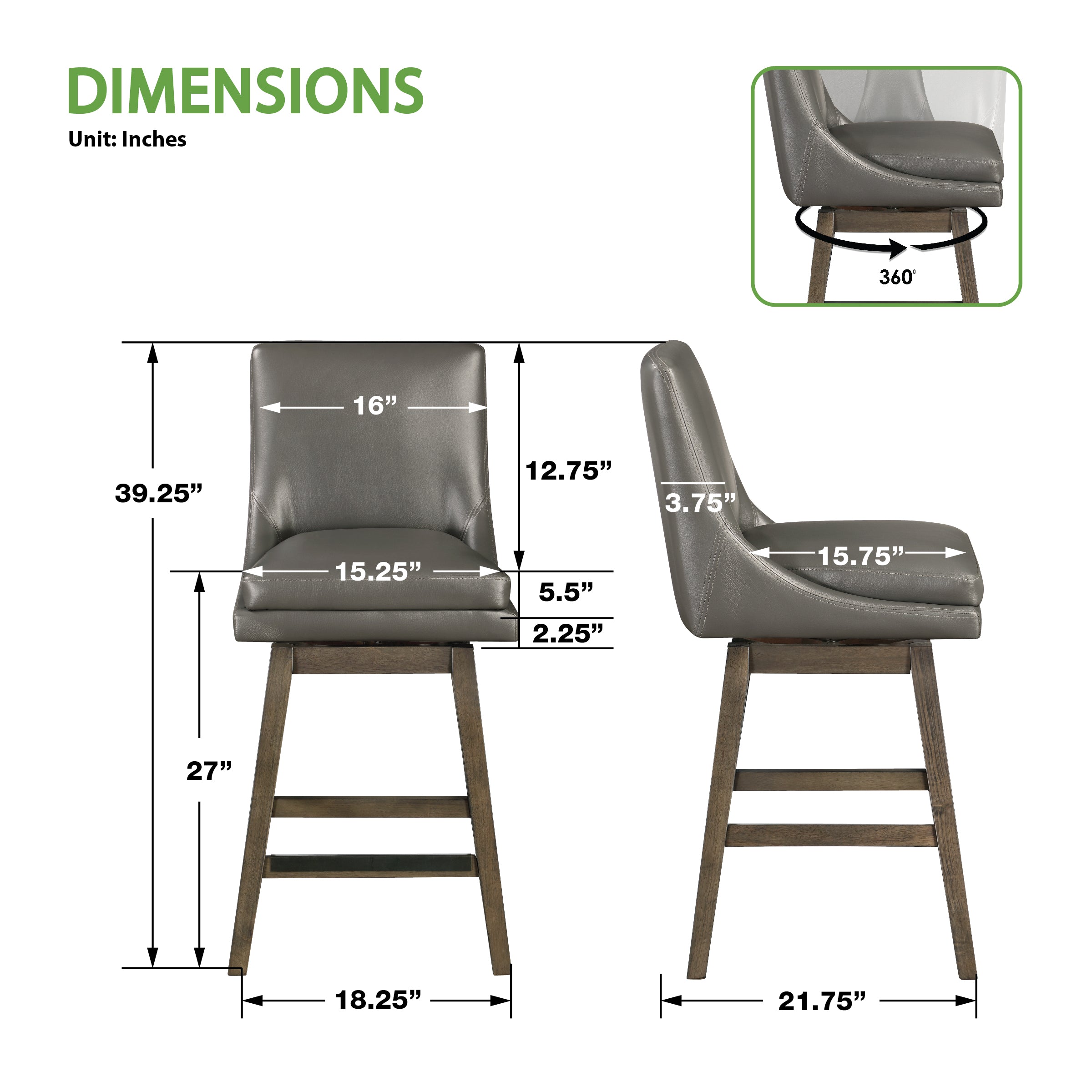 Allingham 27" Swivel Stool - Pewter / Grey