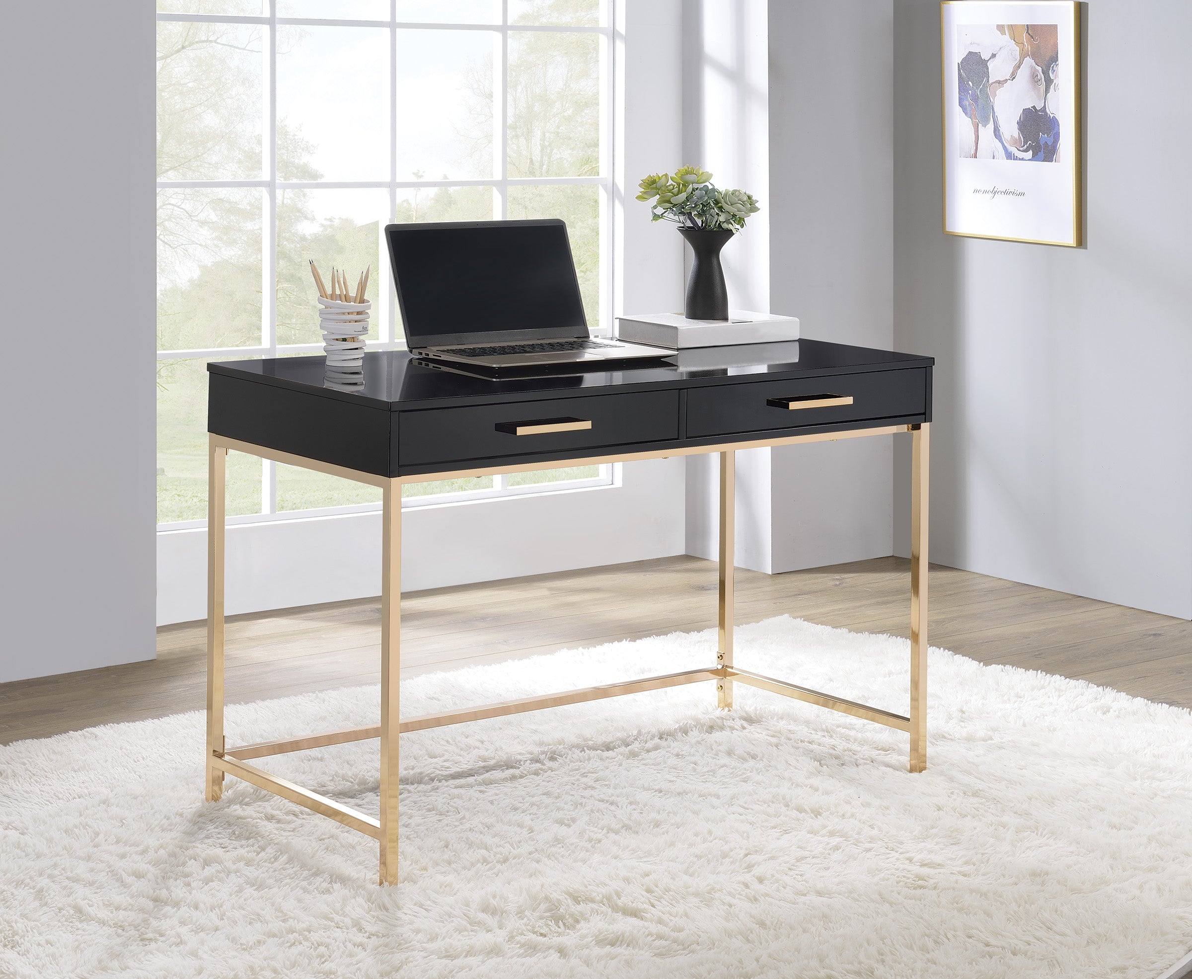 Alios Black Desk - Black/Gold