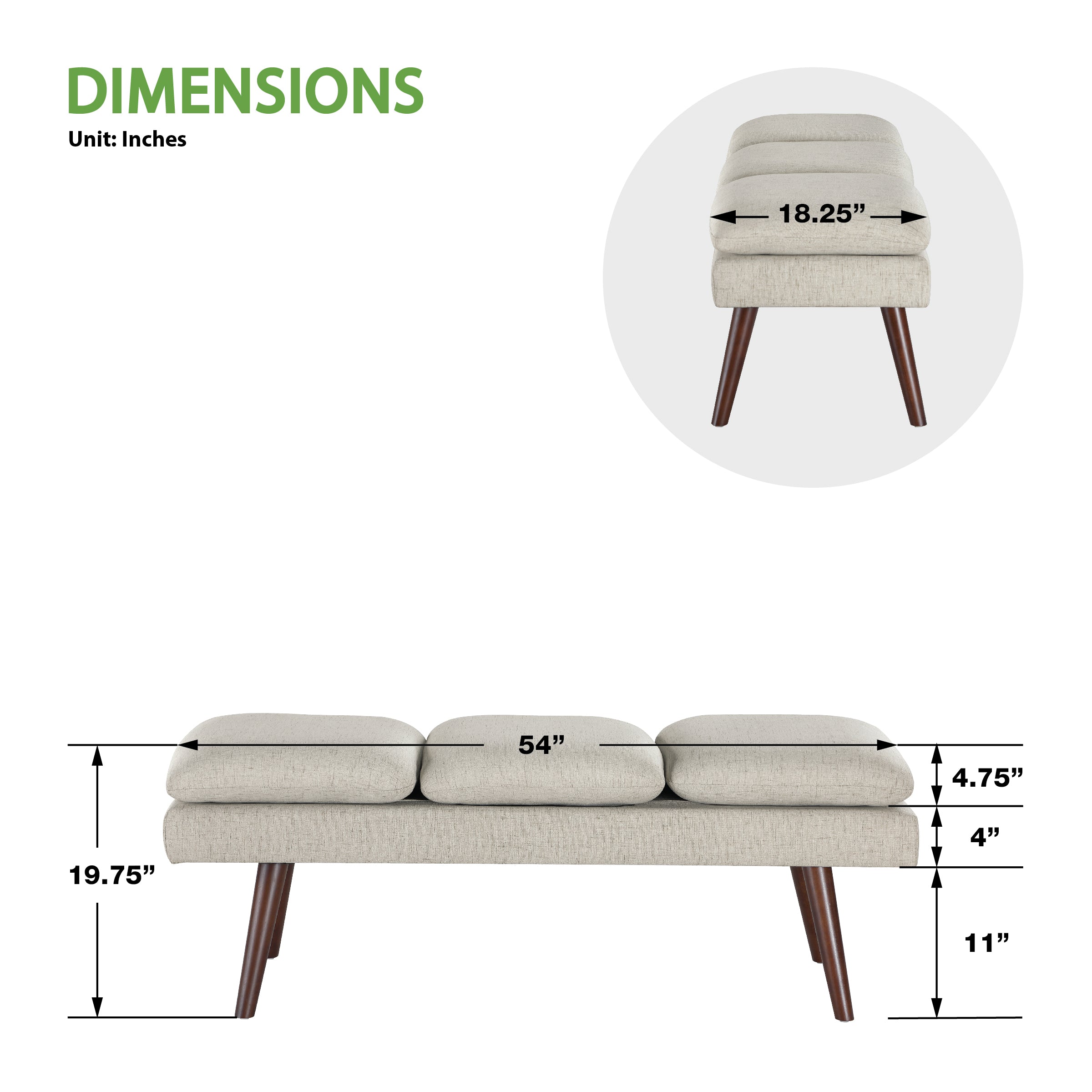 Amanda 54" Mid-Century Bench - Linen