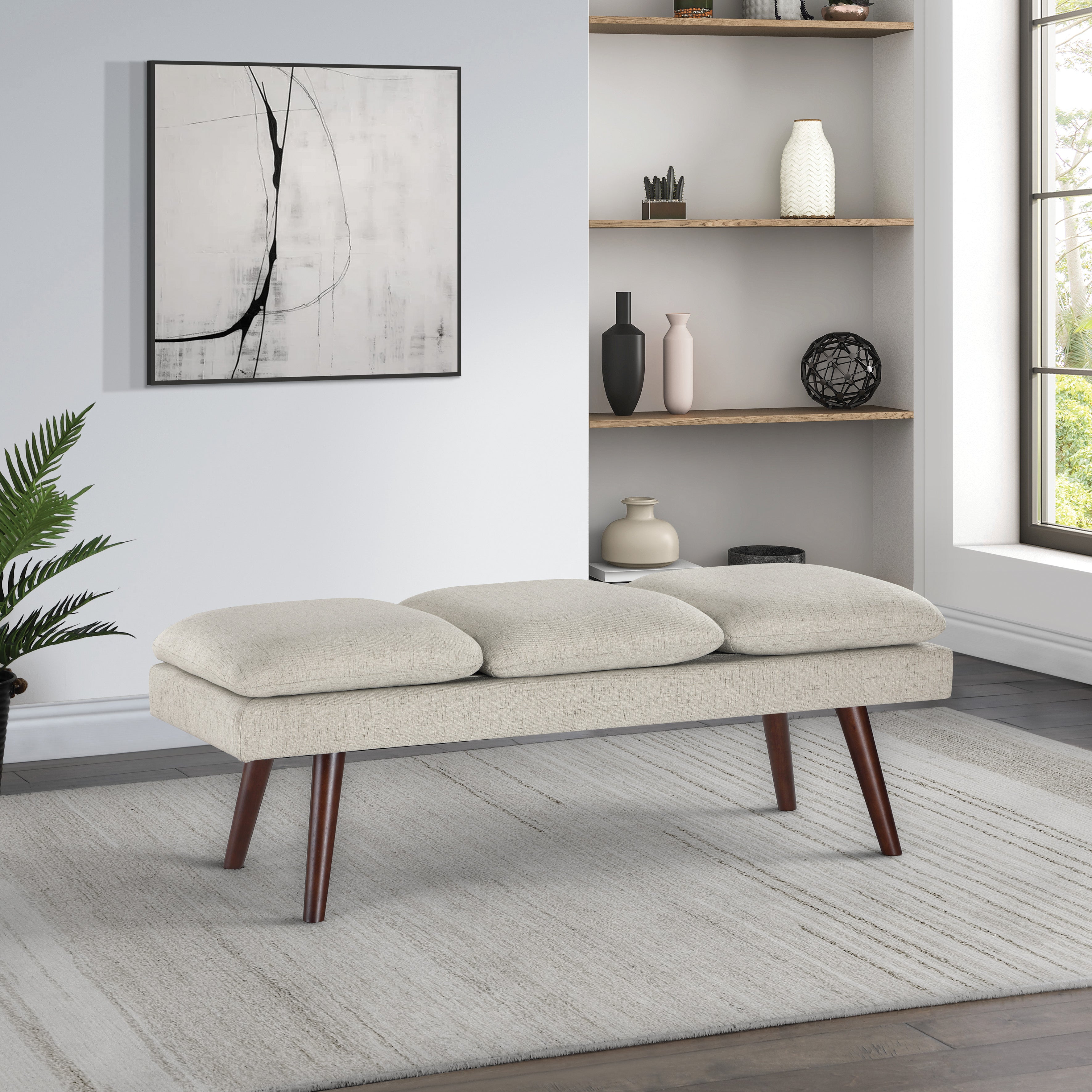 Amanda 54" Mid-Century Bench - Linen