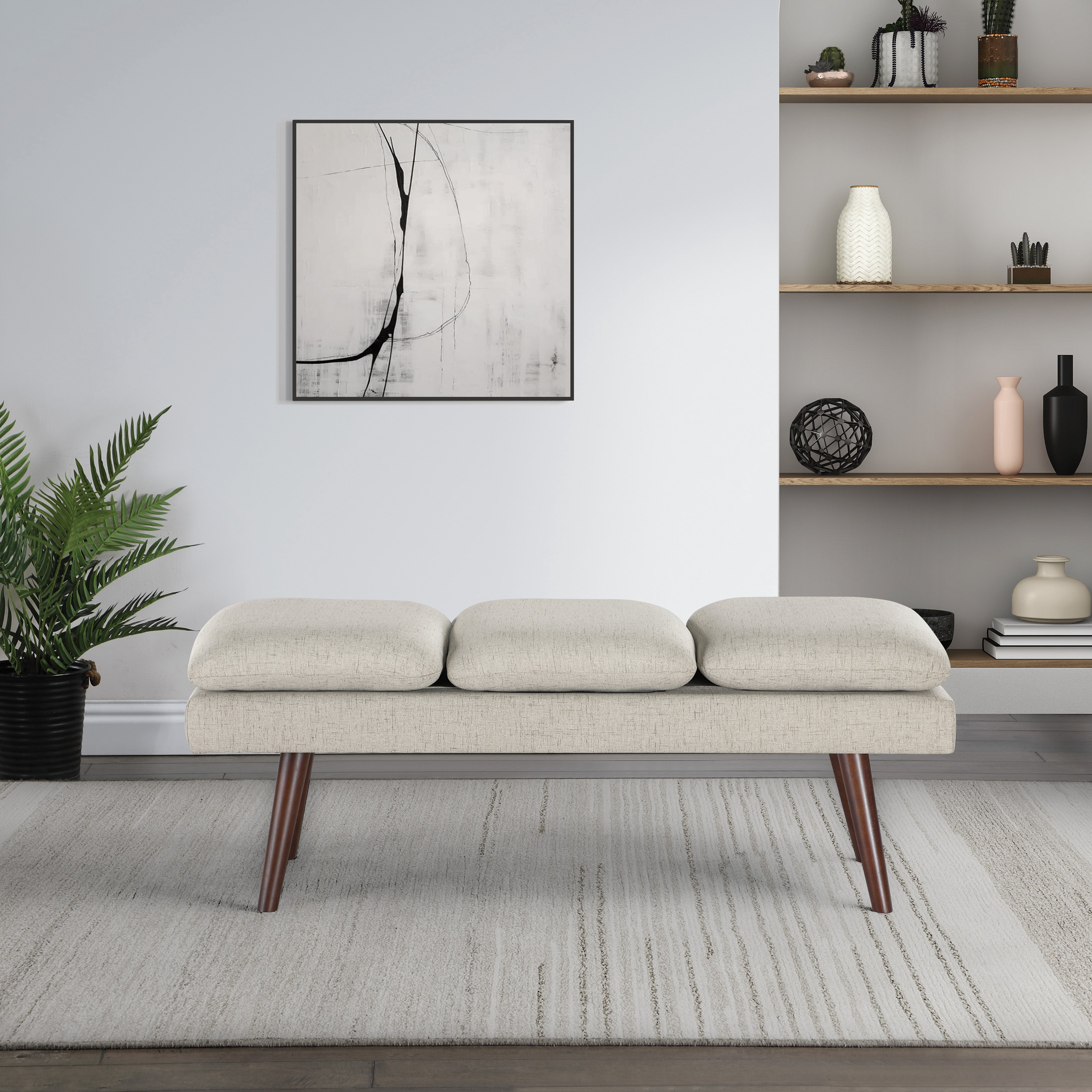 Amanda 54" Mid-Century Bench - Linen