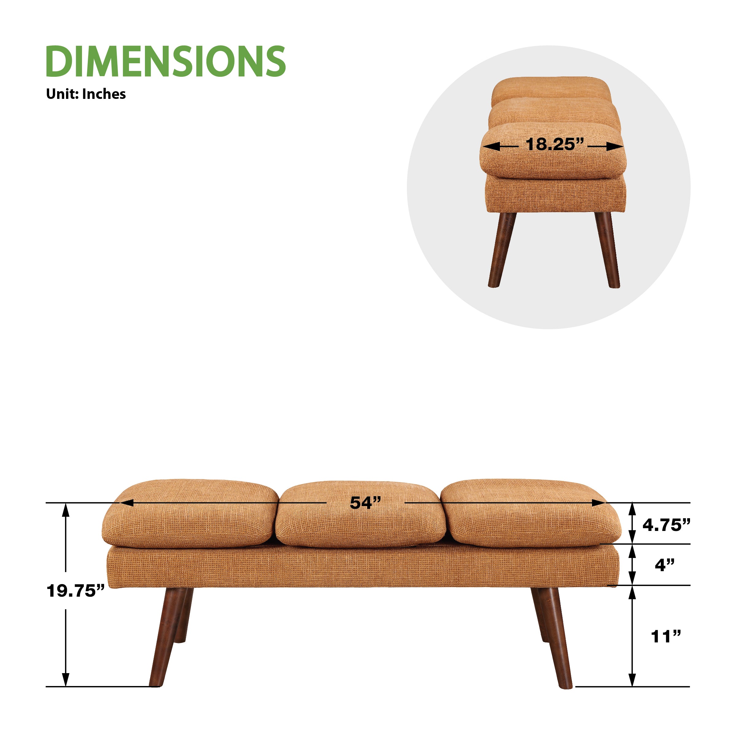 Amanda 54" Mid-Century Bench - Rust