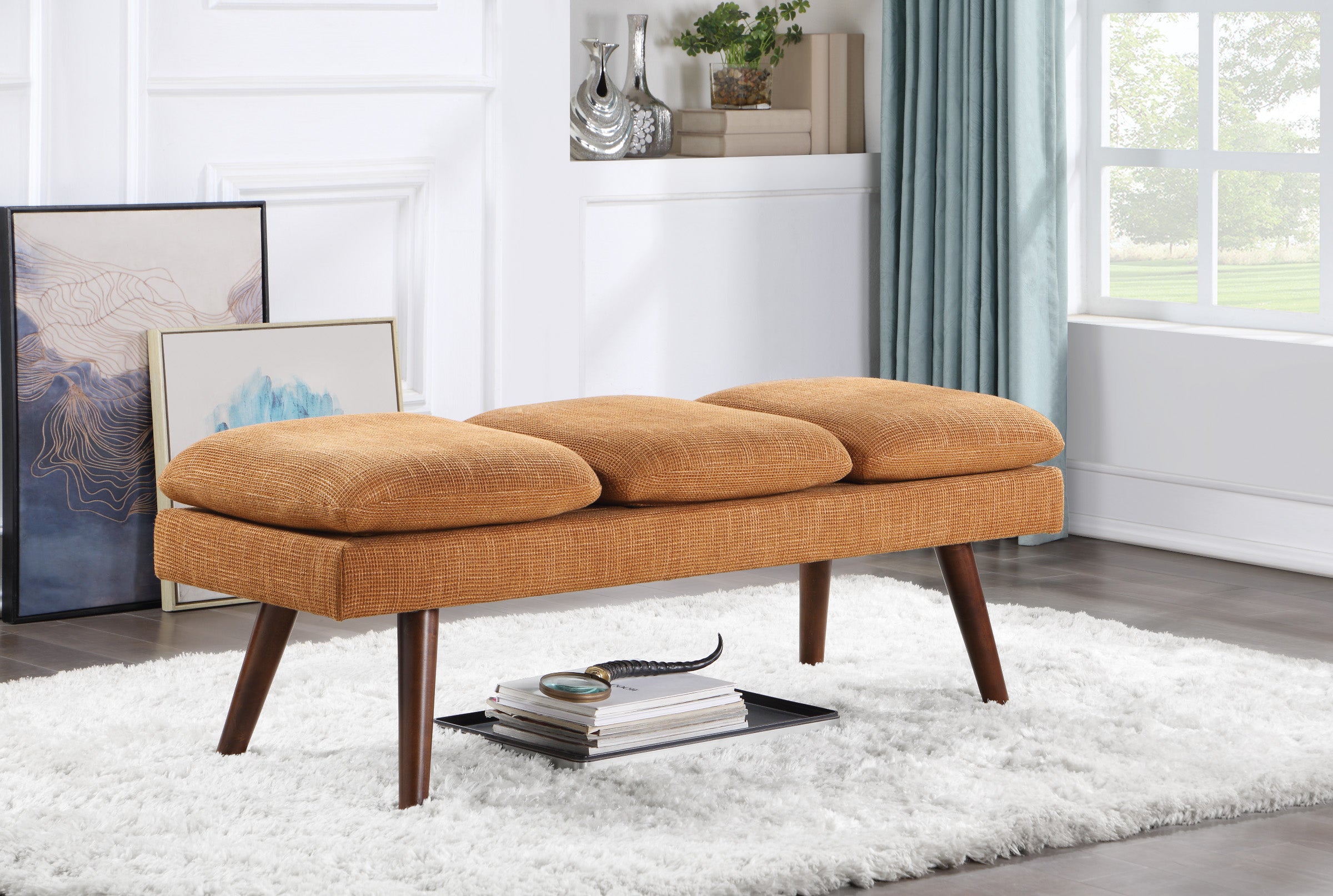 Amanda 54" Mid-Century Bench - Rust