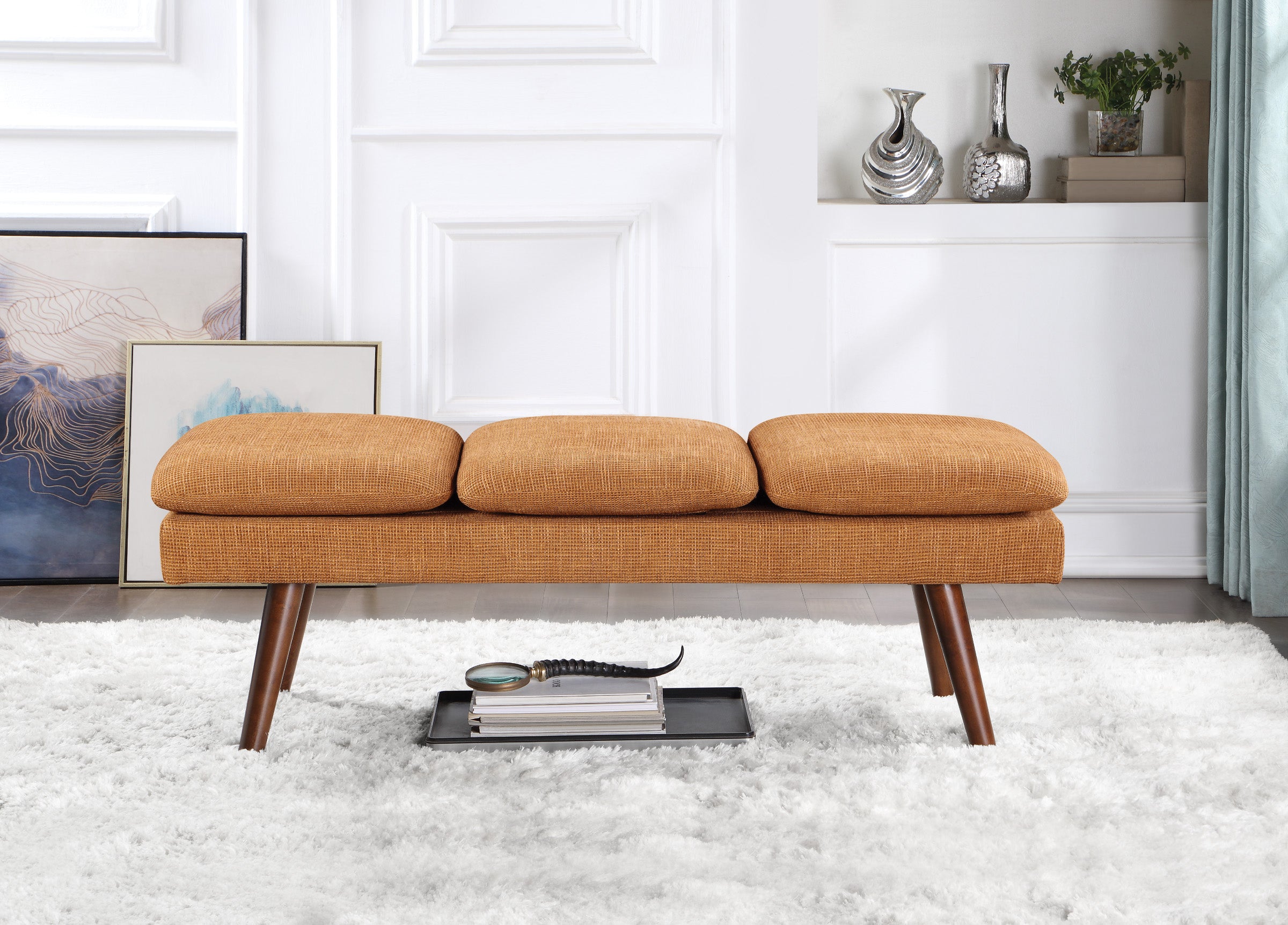 Amanda 54" Mid-Century Bench - Rust