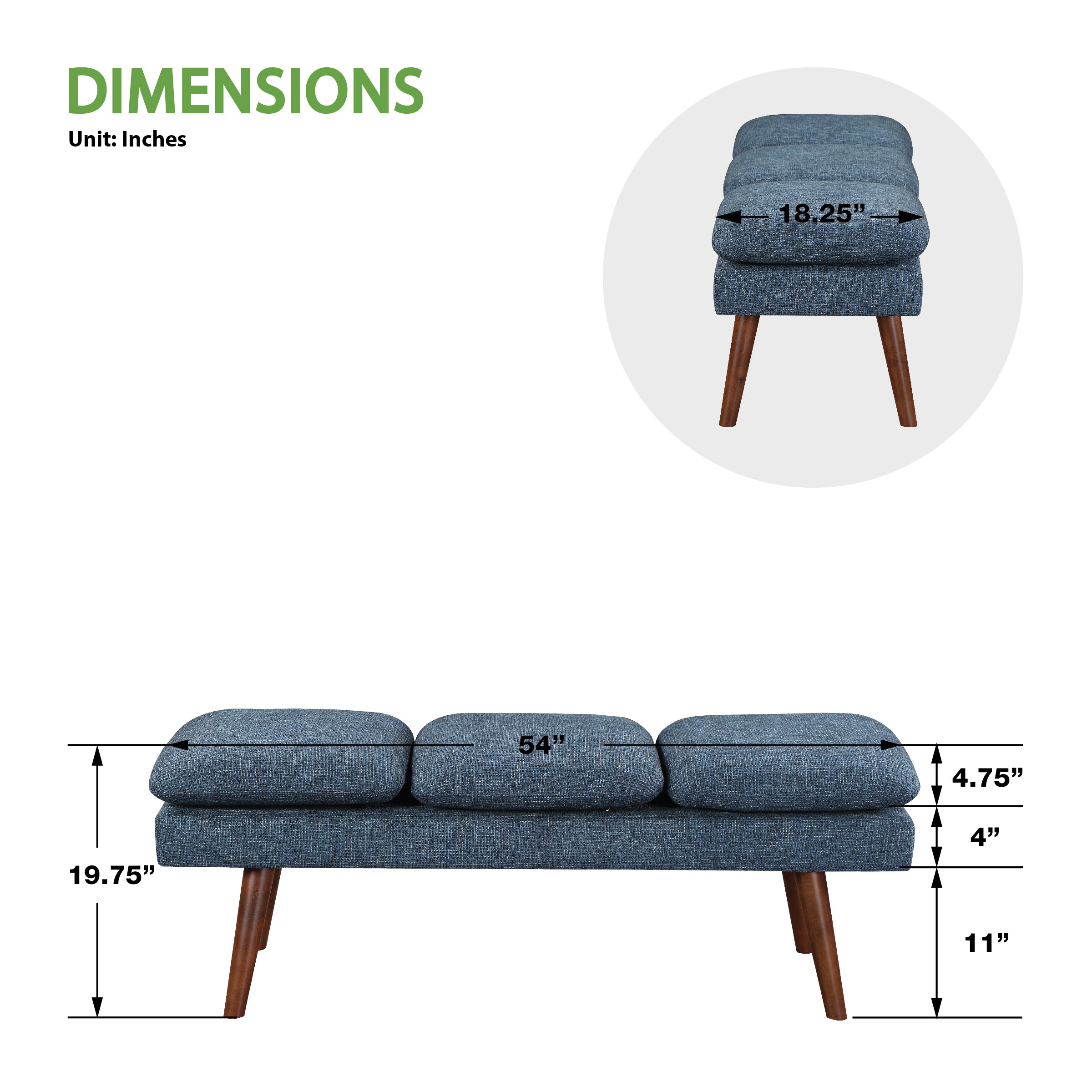 Amanda 54" Mid-Century Bench - Navy