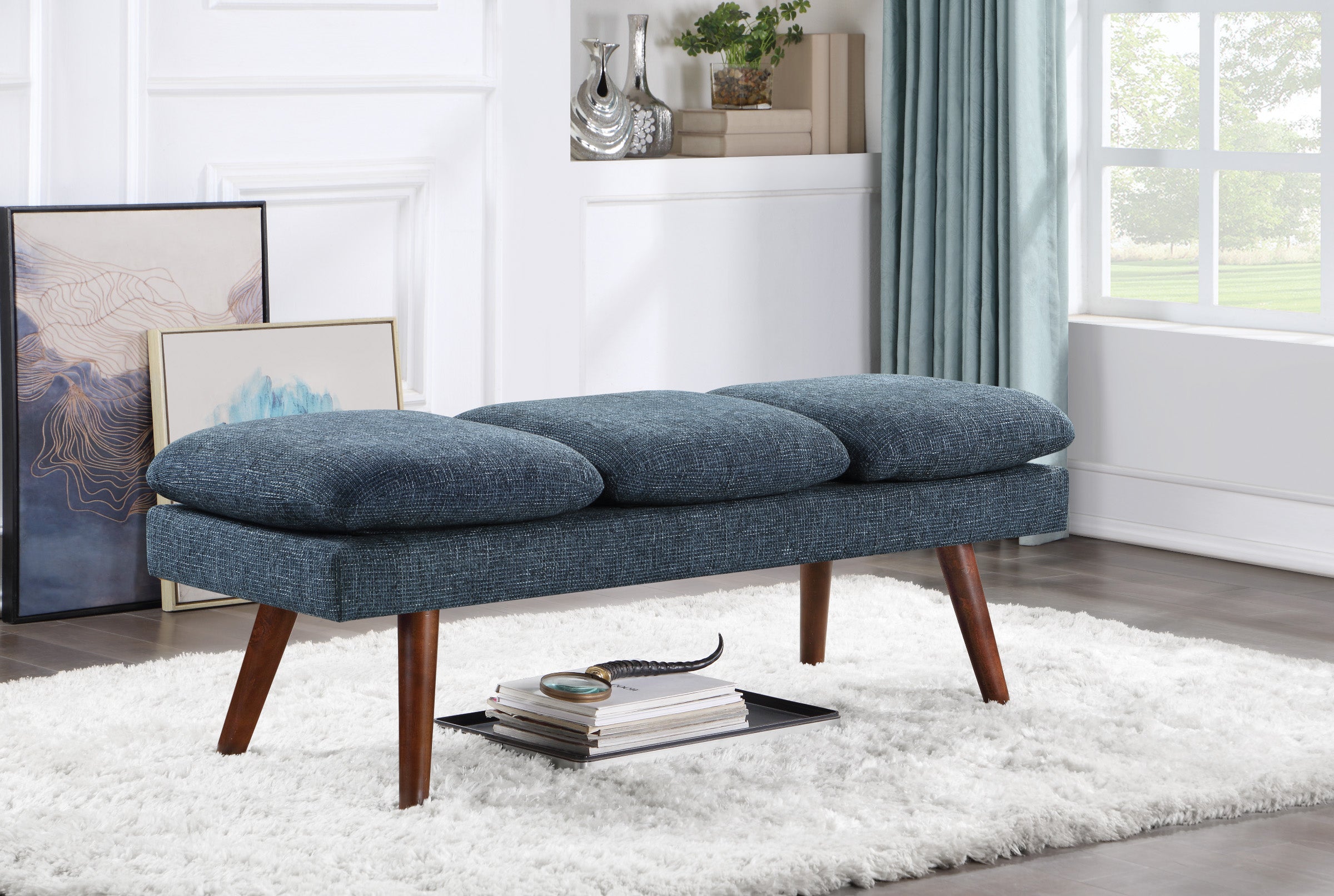 Amanda 54" Mid-Century Bench - Navy