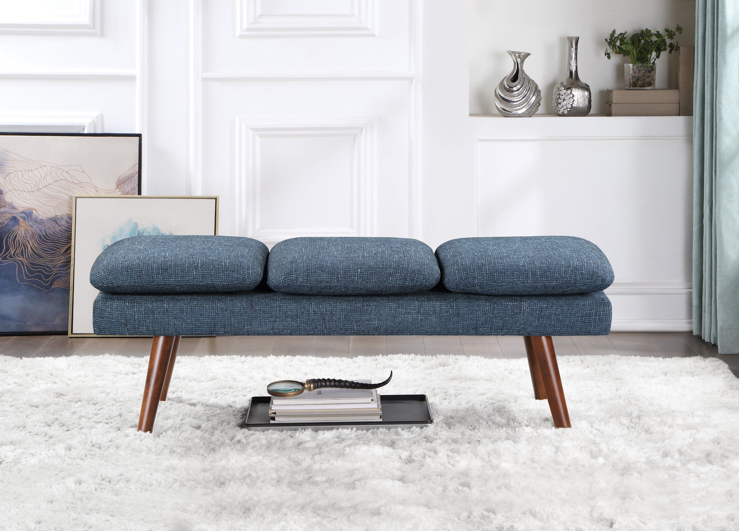 Amanda 54" Mid-Century Bench - Navy