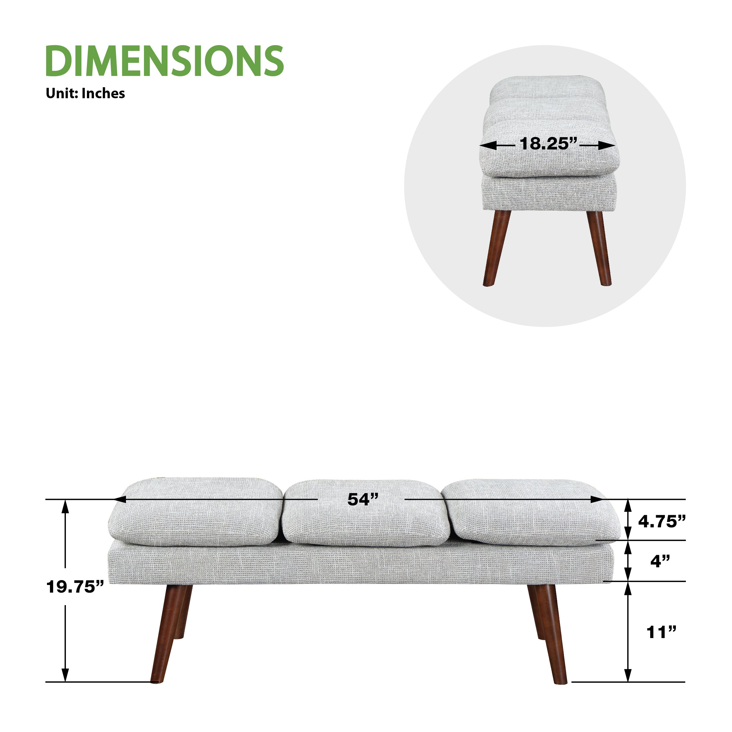 Amanda 54" Mid-Century Bench - Grey