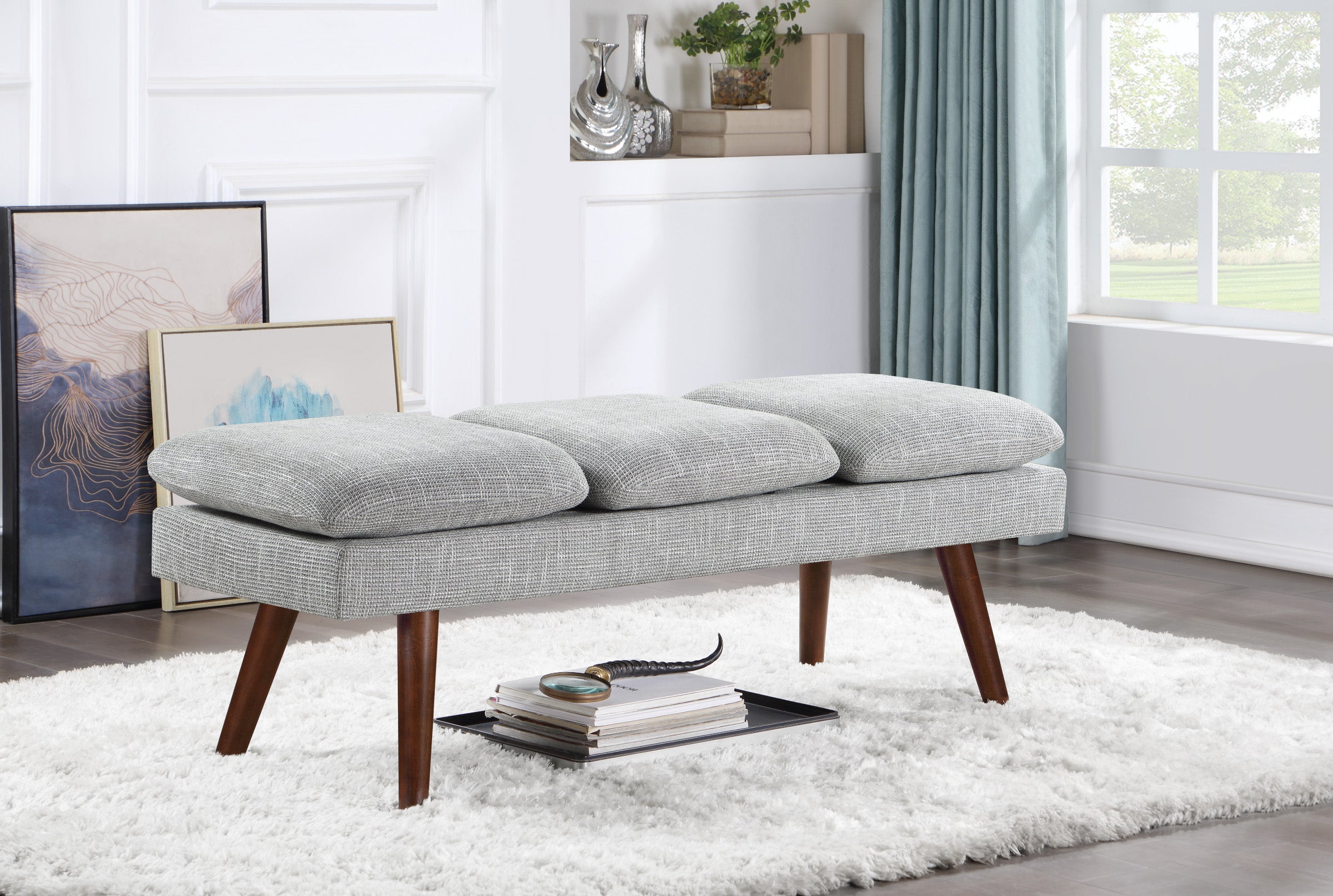Amanda 54" Mid-Century Bench - Grey