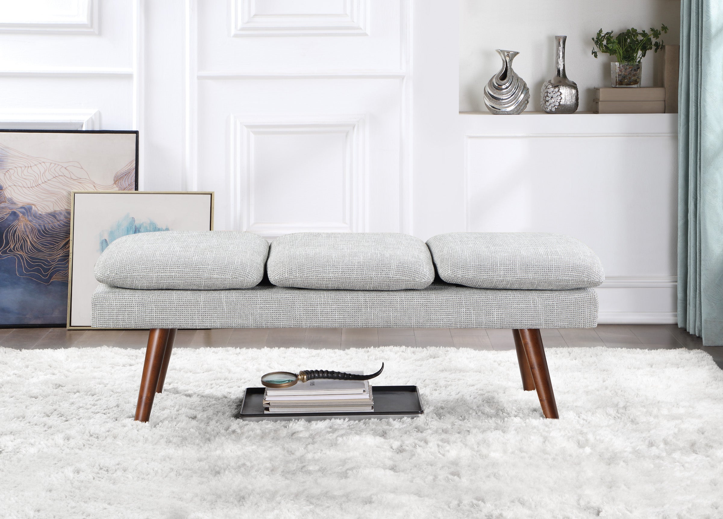 Amanda 54" Mid-Century Bench - Grey