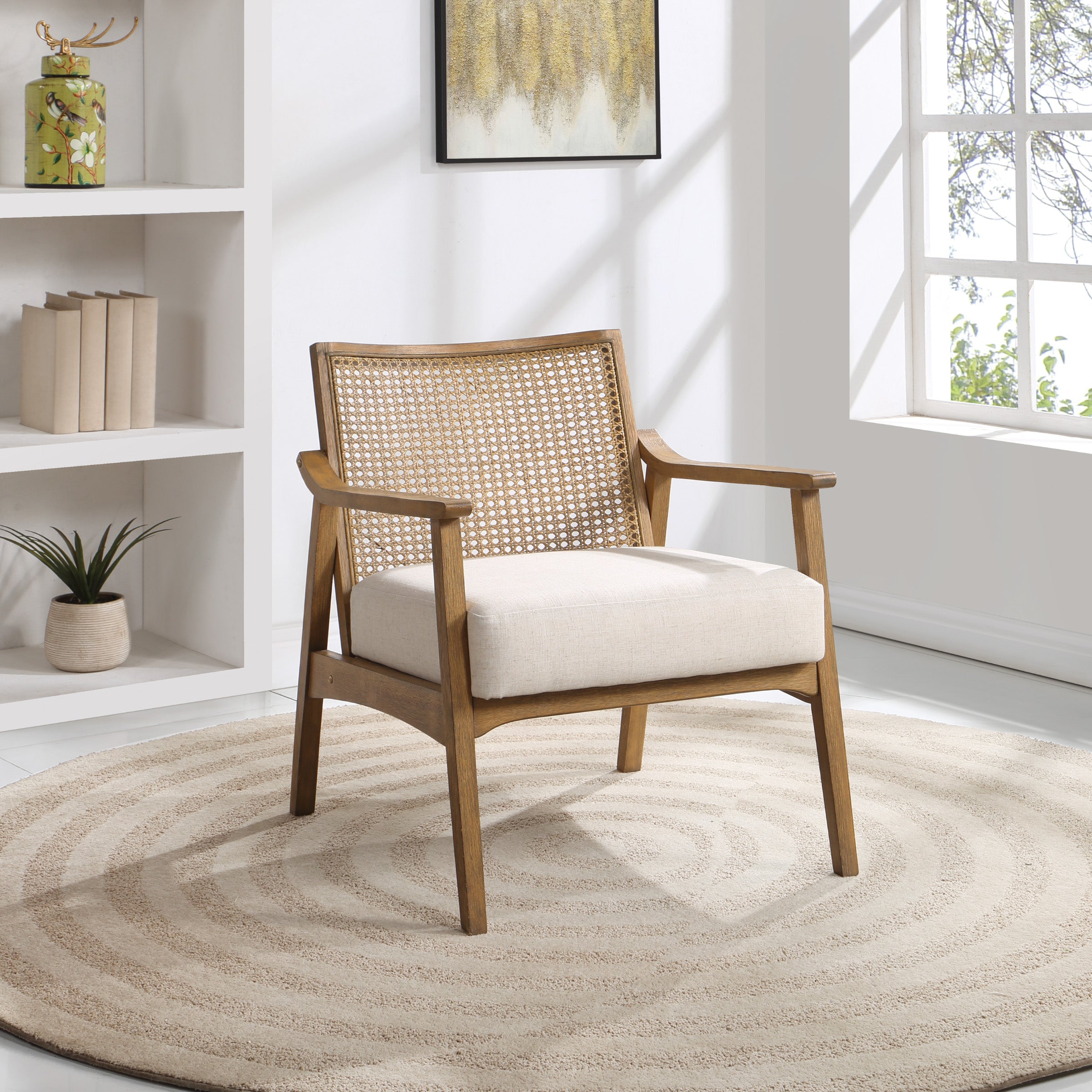 Alaina Cane Back Arm Chair - Linen
