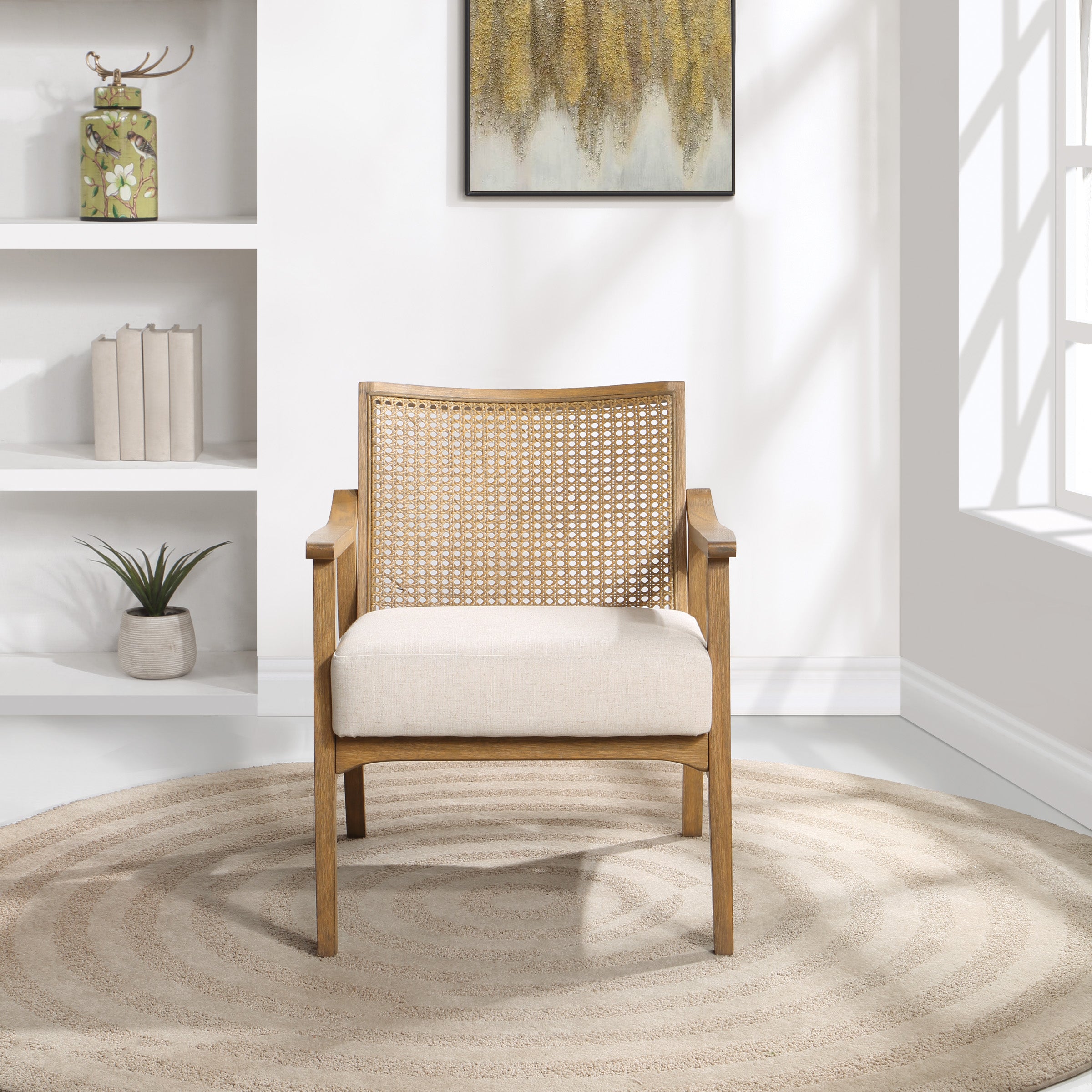 Alaina Cane Back Arm Chair - Linen
