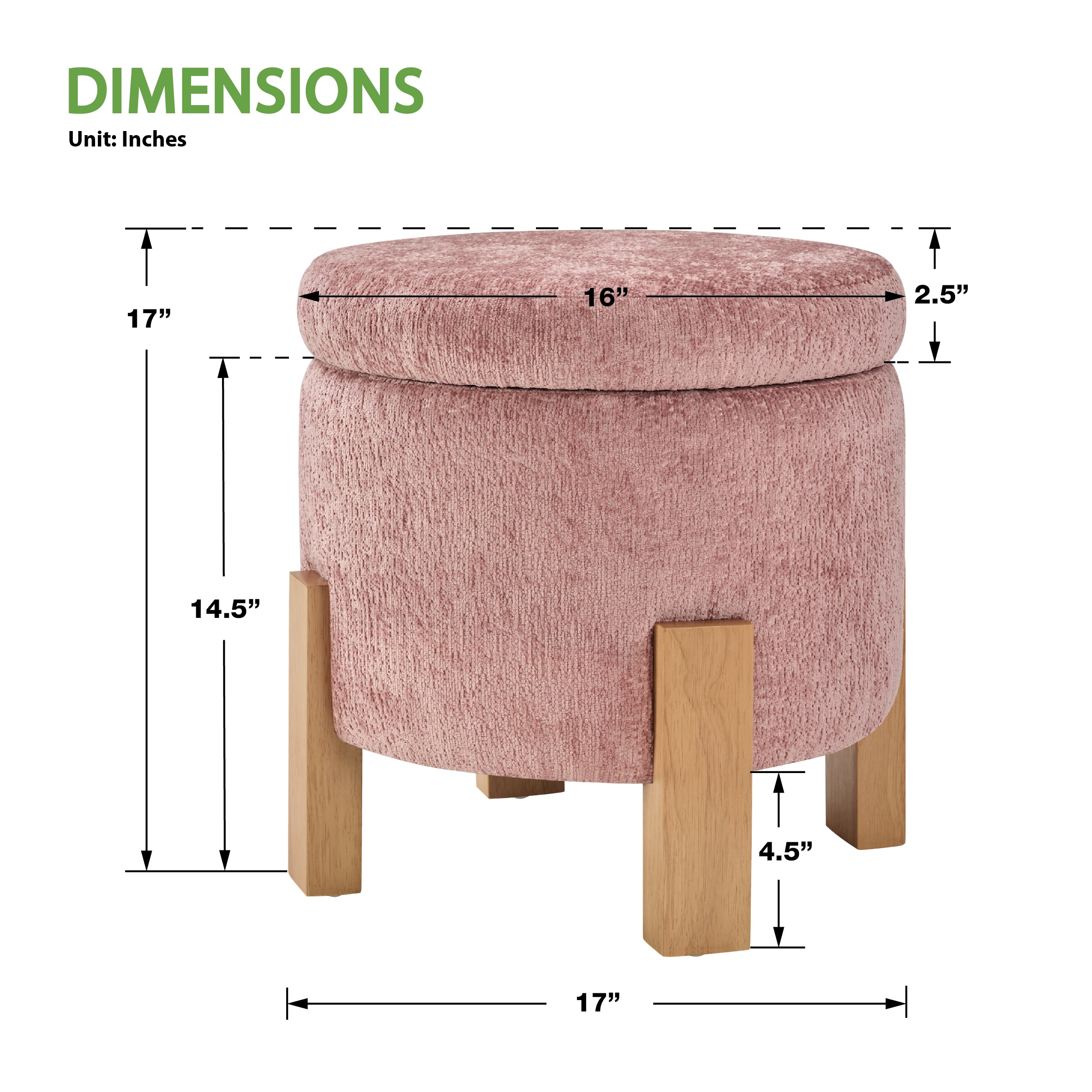 Annie Storage Ottoman - Rose