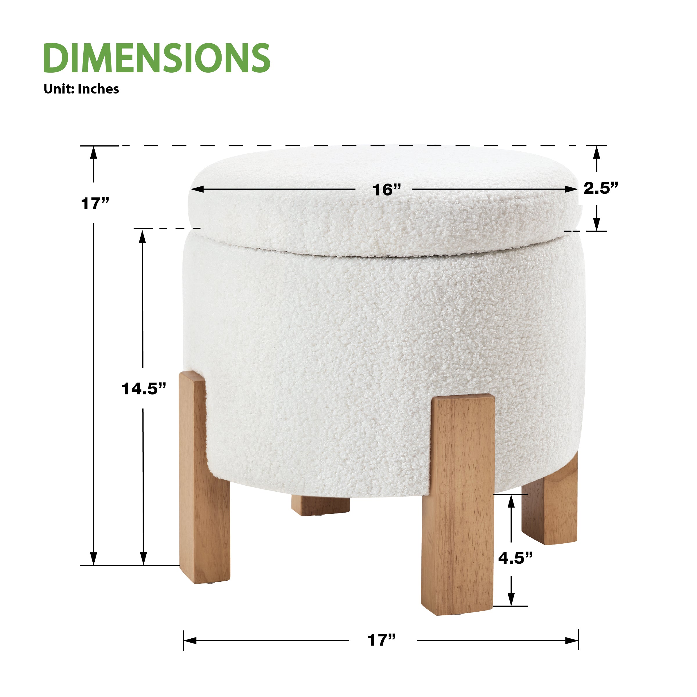 Annie Storage Ottoman - Ivory Sherpa