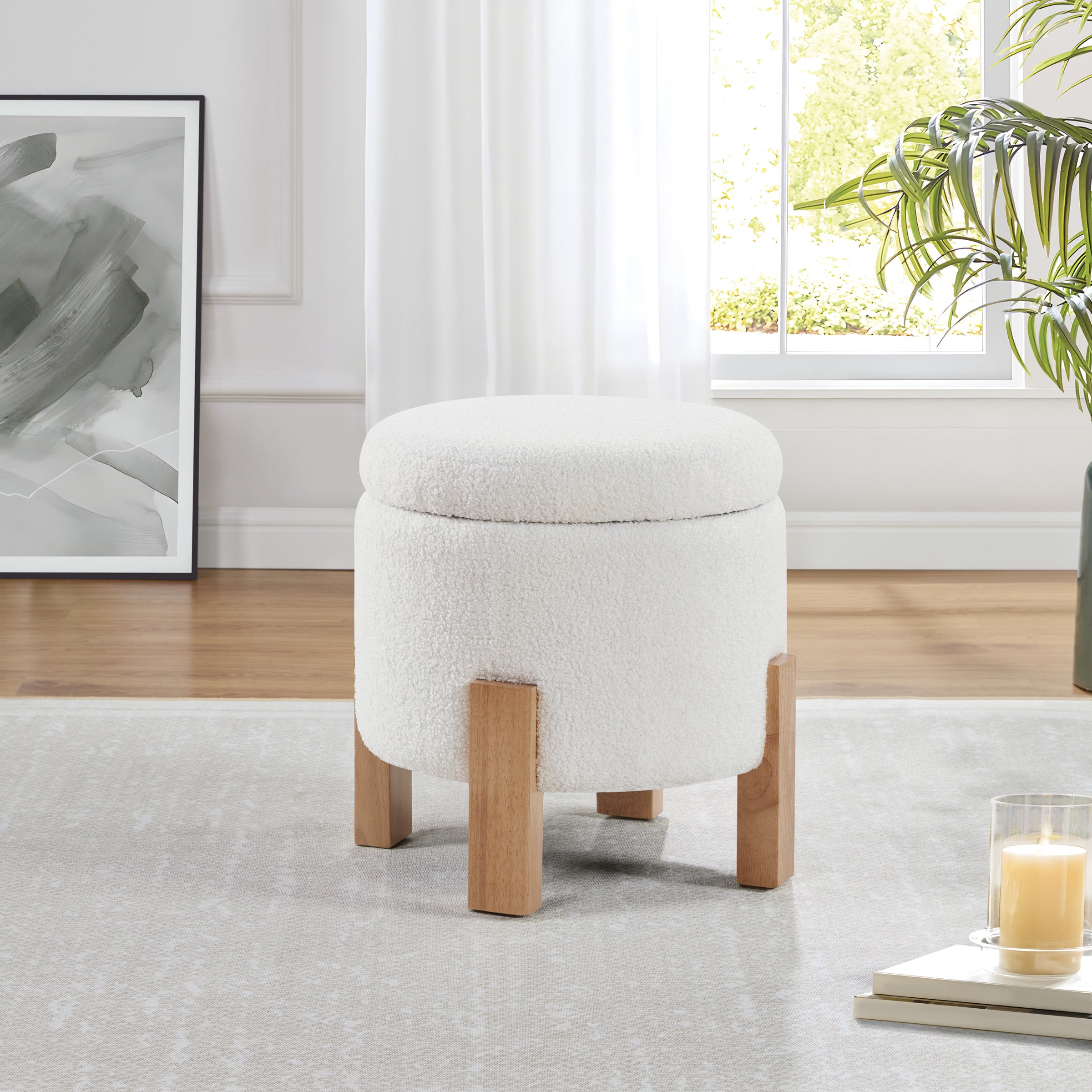 Annie Storage Ottoman - Ivory Sherpa