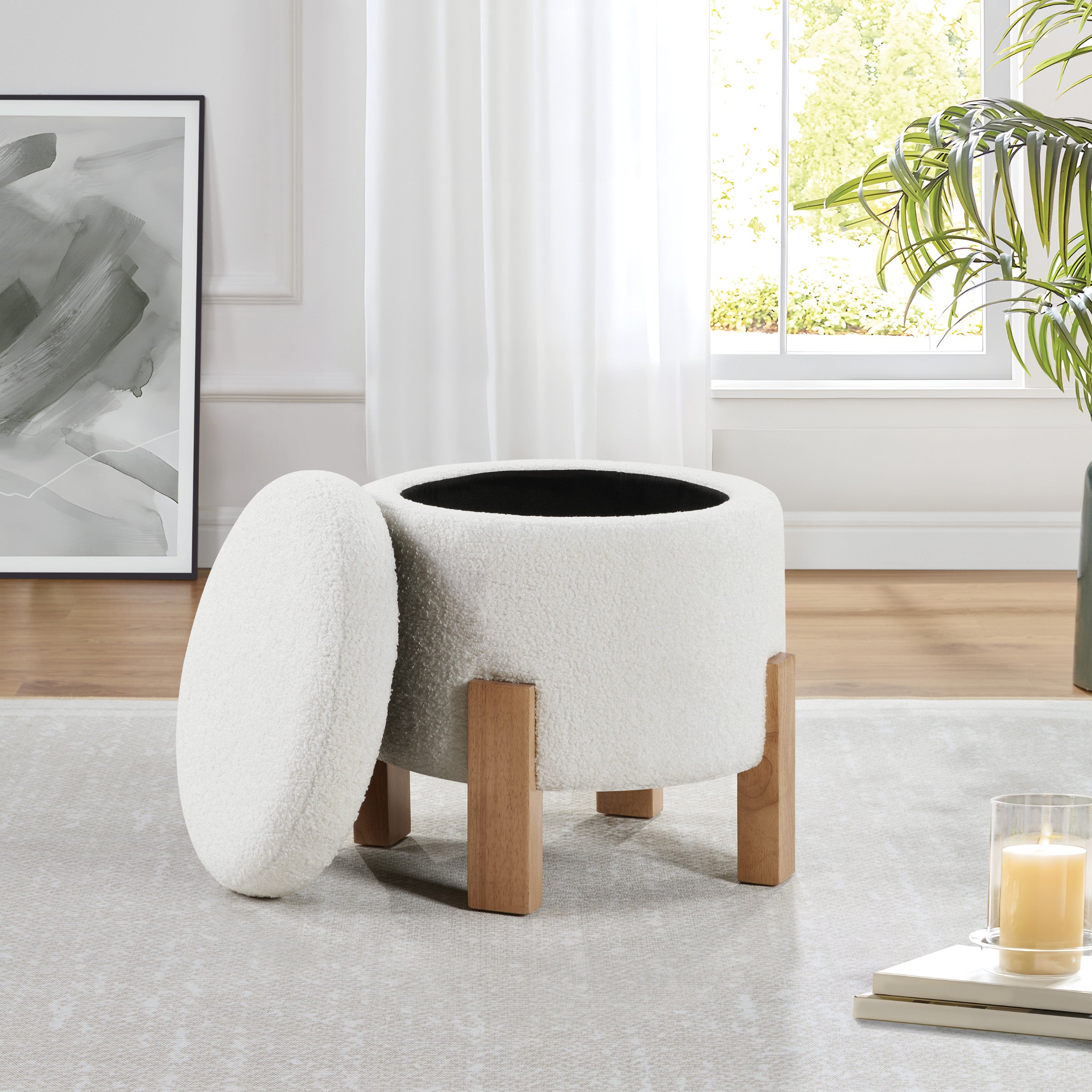 Annie Storage Ottoman - Ivory Sherpa
