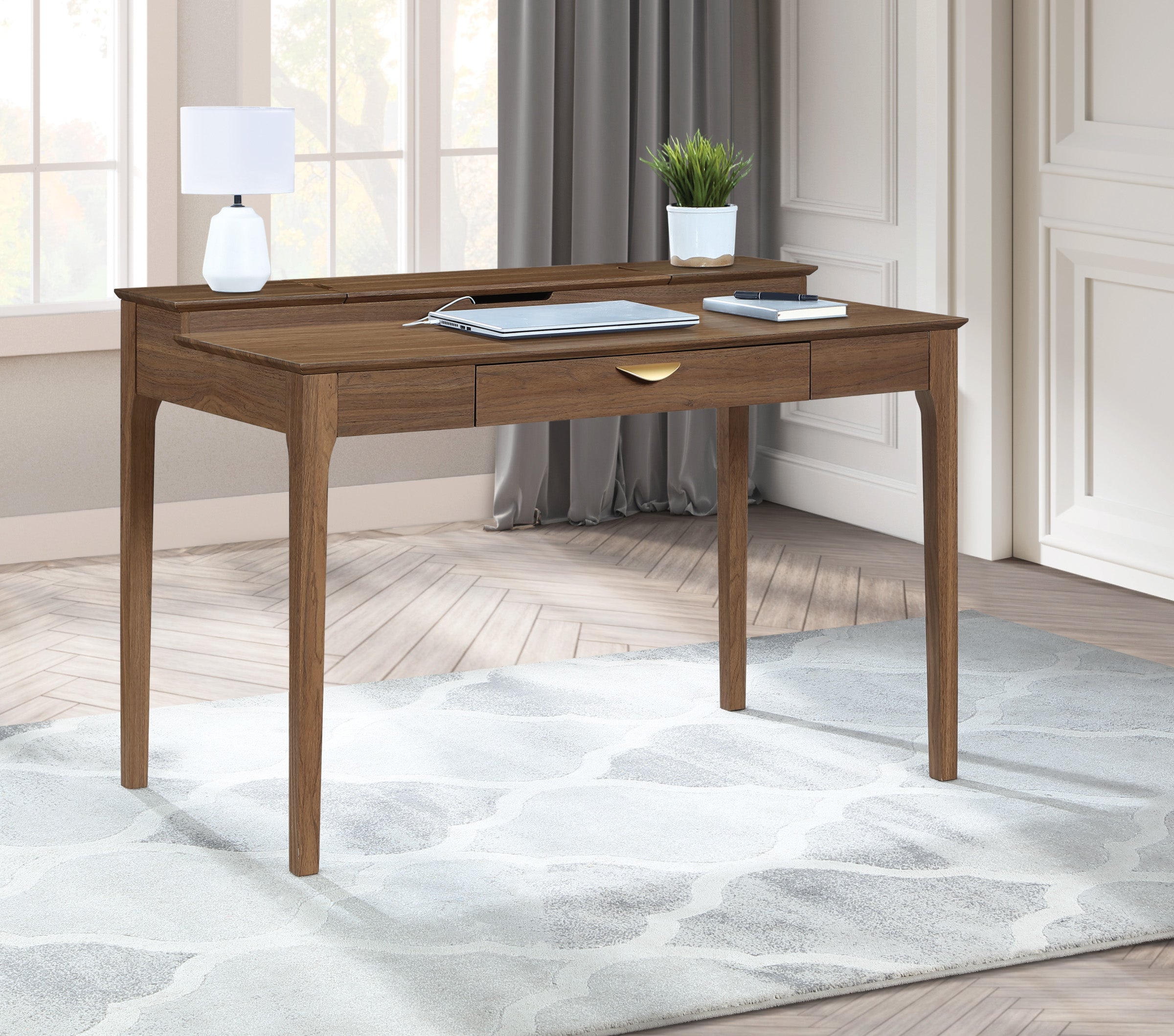 Angelina Desk with Shelf Storage Hutch with Majestic Walnut Finish