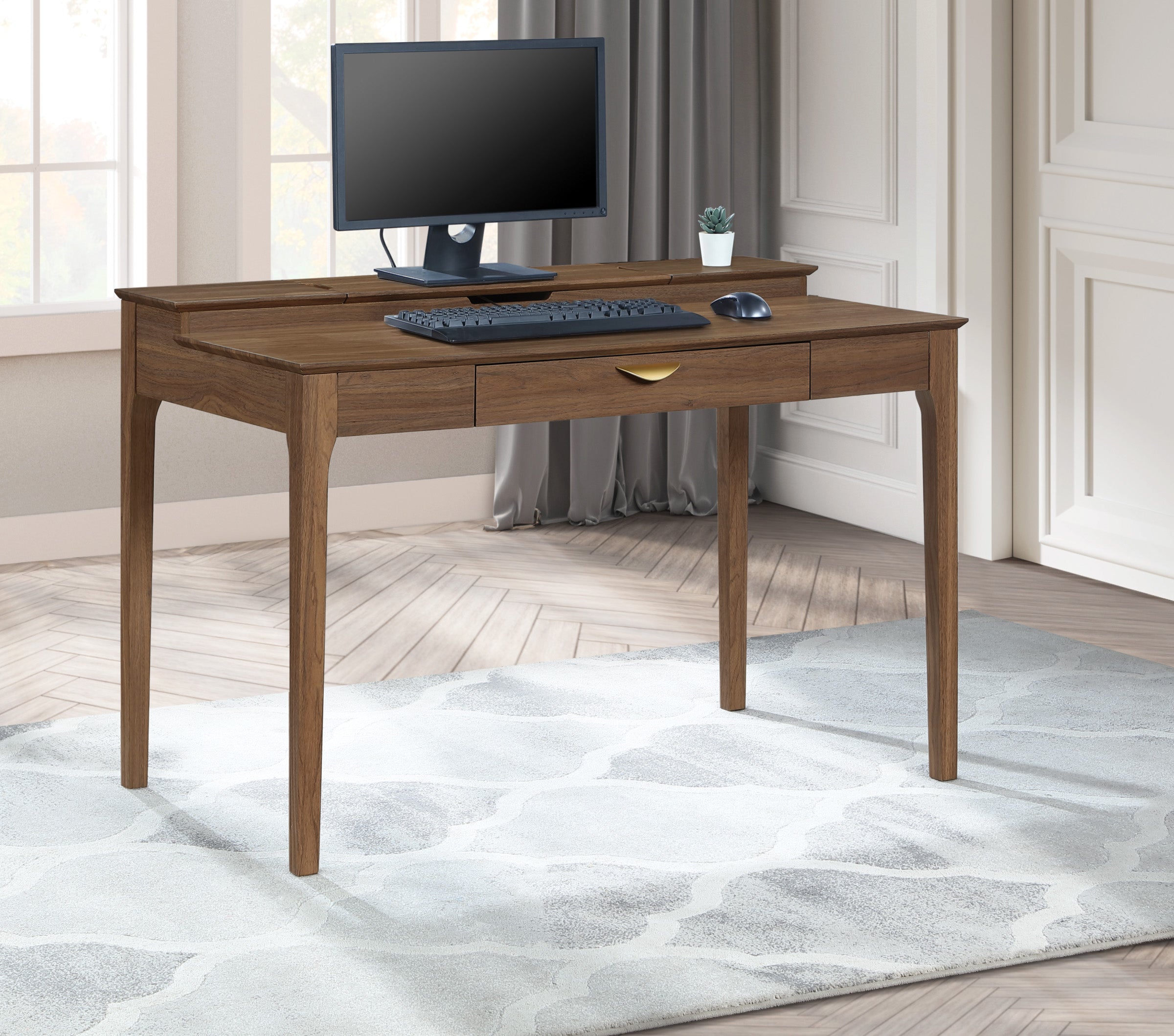Angelina Desk with Shelf Storage Hutch with Majestic Walnut Finish
