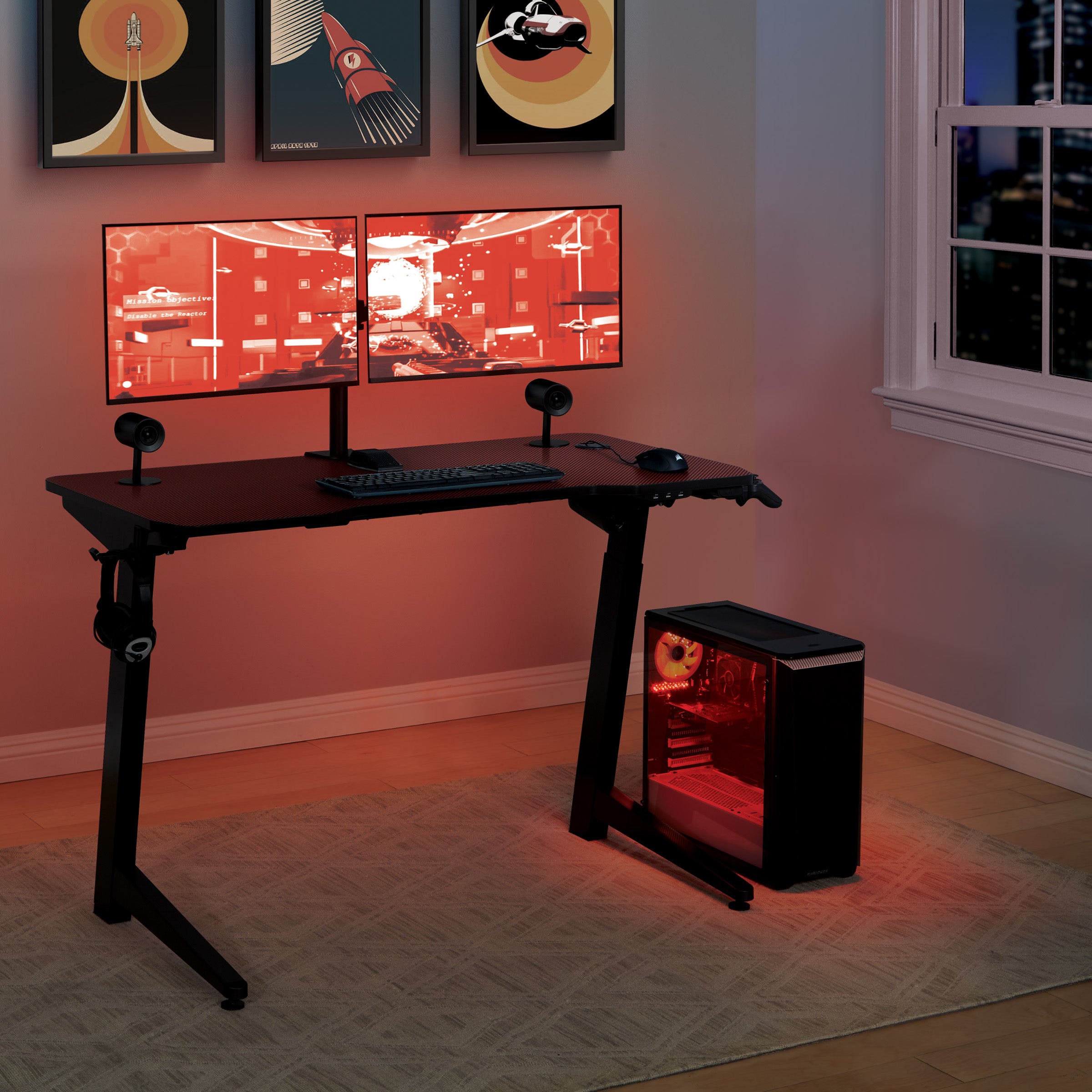 Arena 1337 Battlestation Gaming Dsk - Red Carbon Fiber/Black