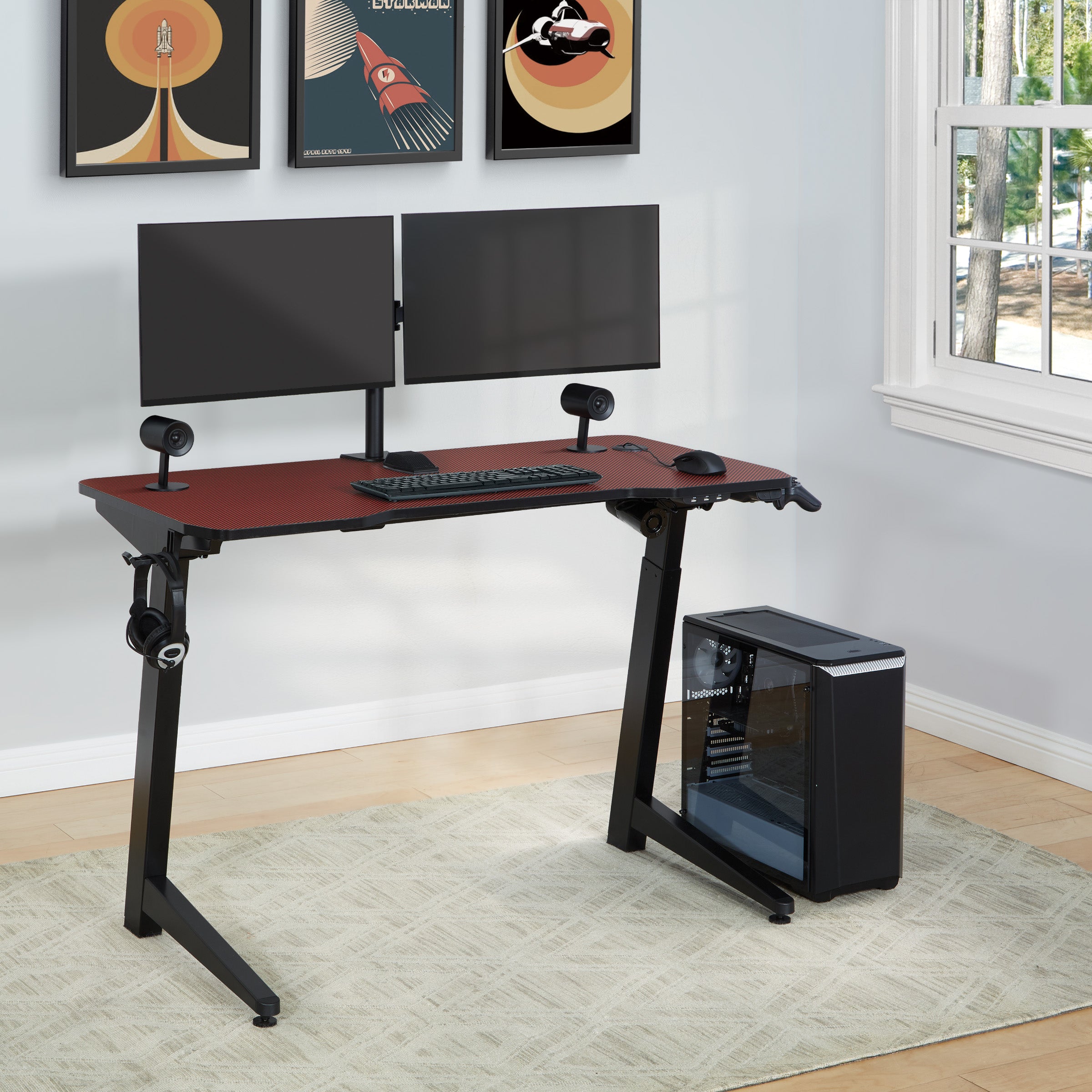 Arena 1337 Battlestation Gaming Dsk - Red Carbon Fiber/Black