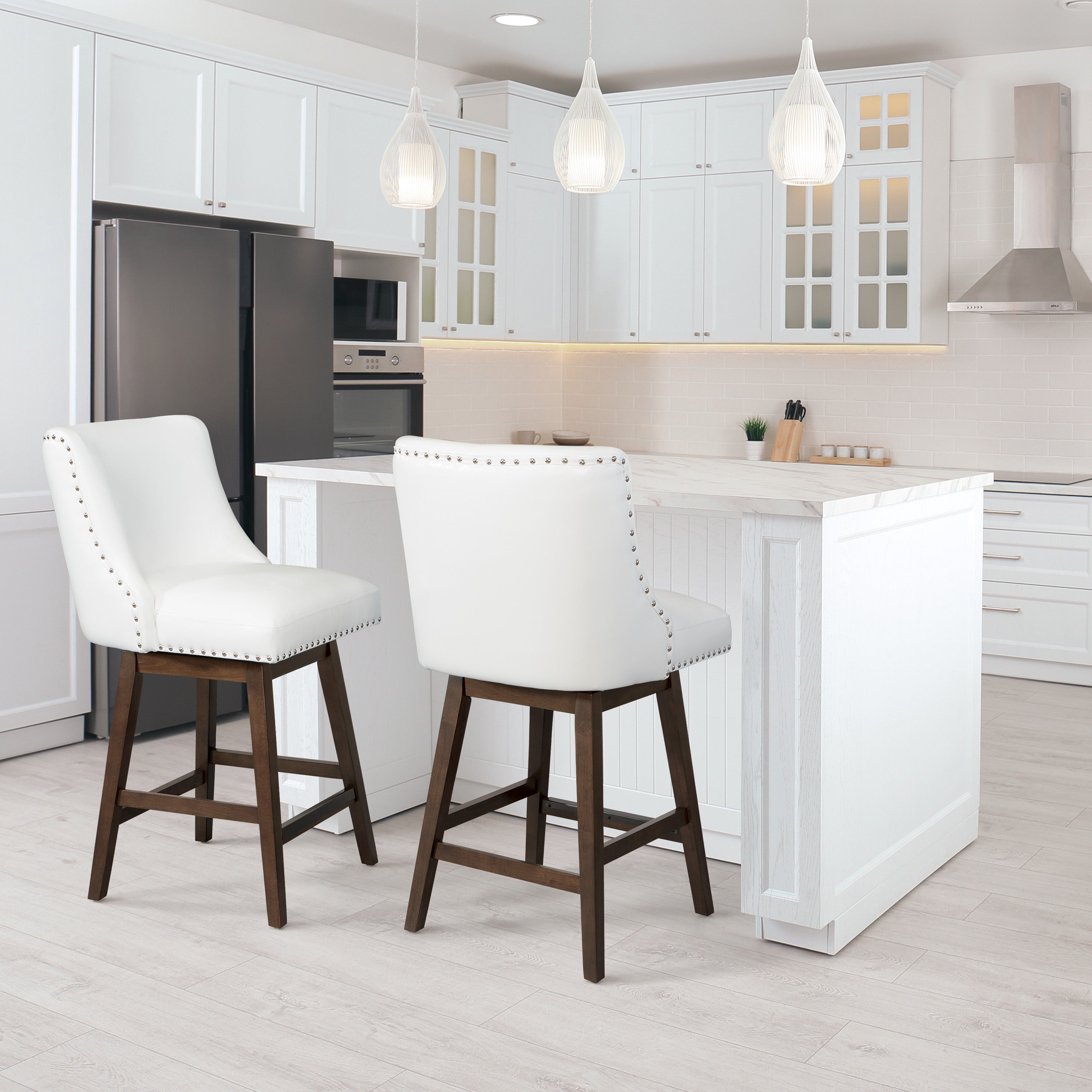 Bowden 2-Pack Swivel Counter Stool - White/DK Walnut