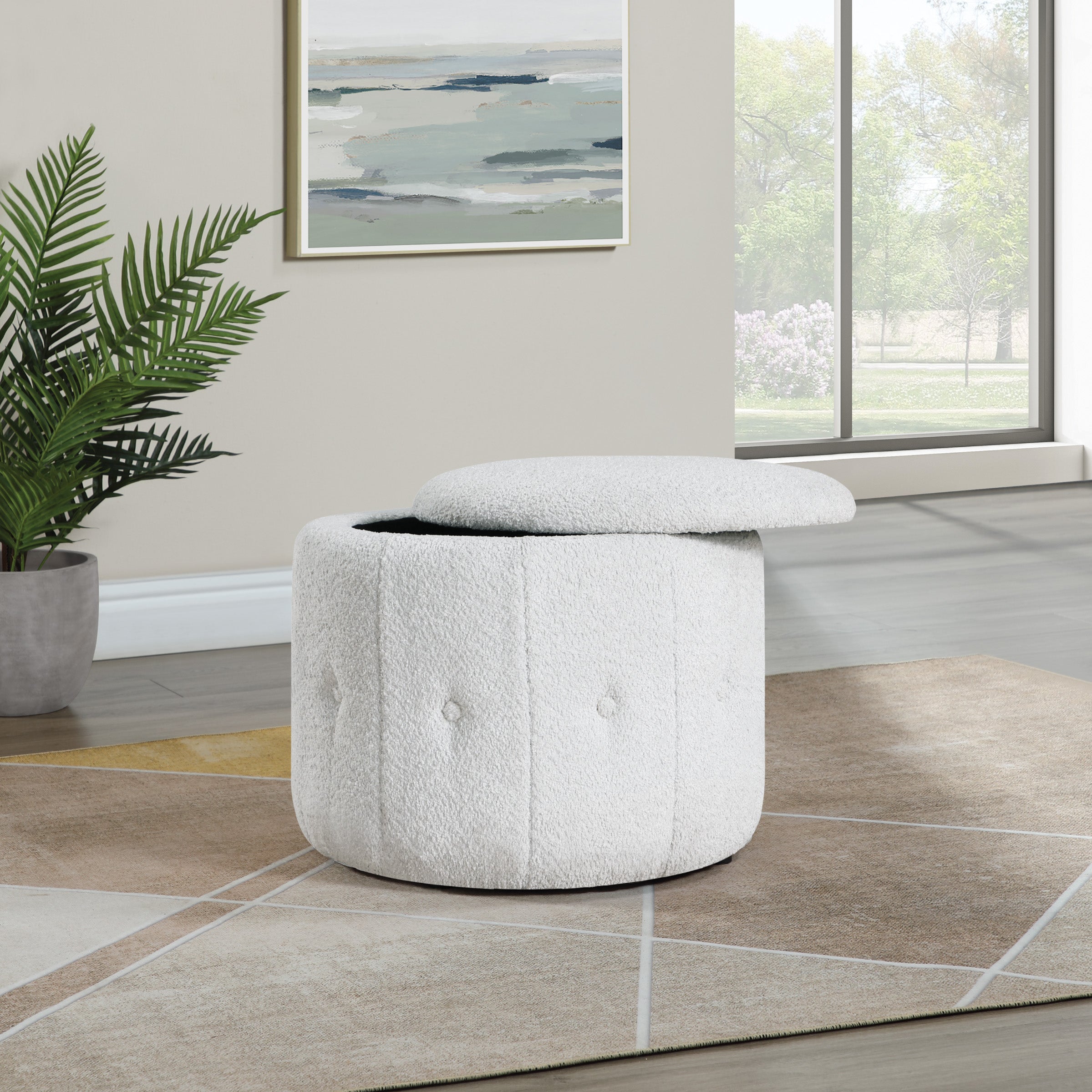 Brayfield Storage Ottoman in Sherpa Parchment Fabric