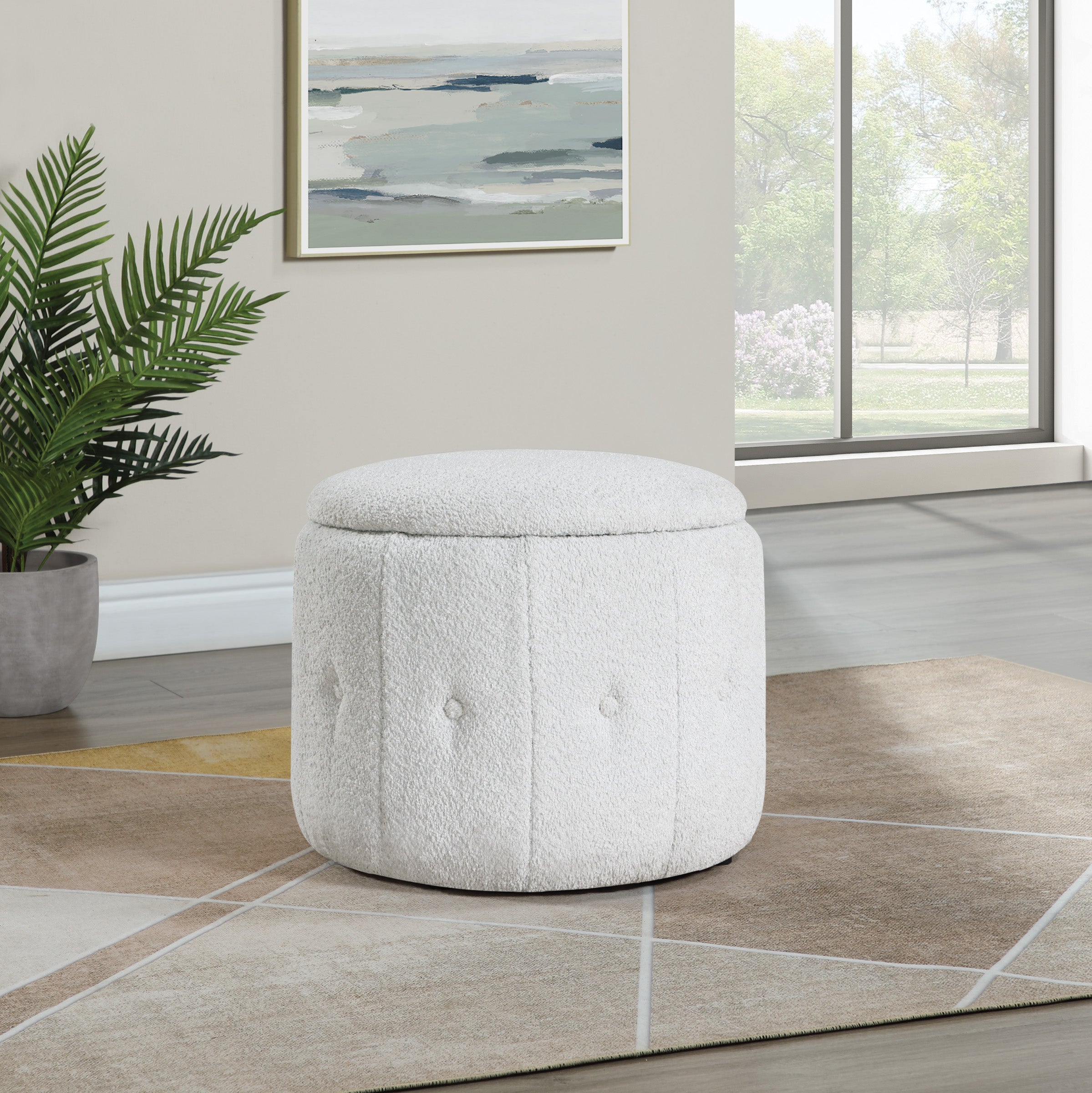 Brayfield Storage Ottoman in Sherpa Parchment Fabric