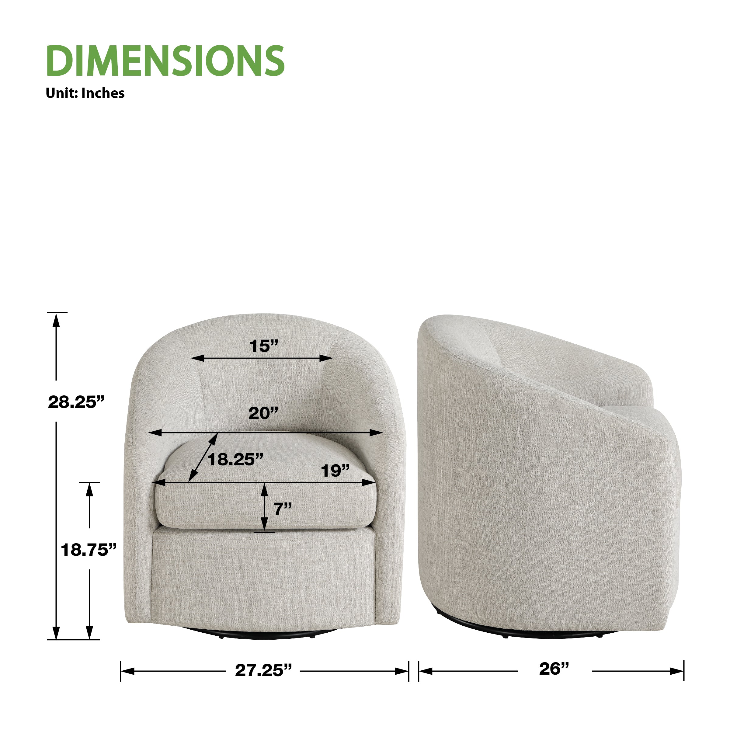 Bella Swivel Chair - Stone