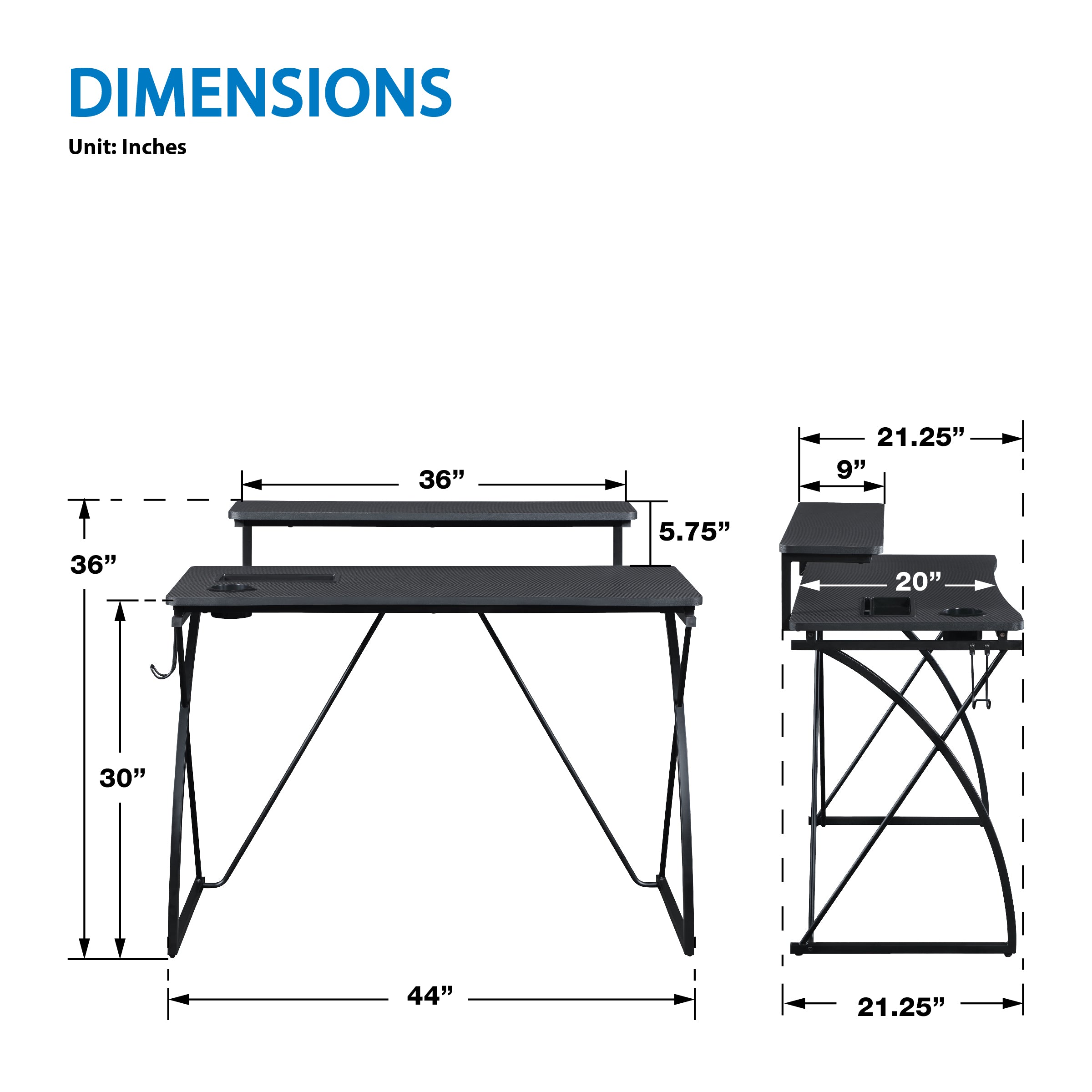 Biome 44" Gaming Desk - Grey Carbon Fiber