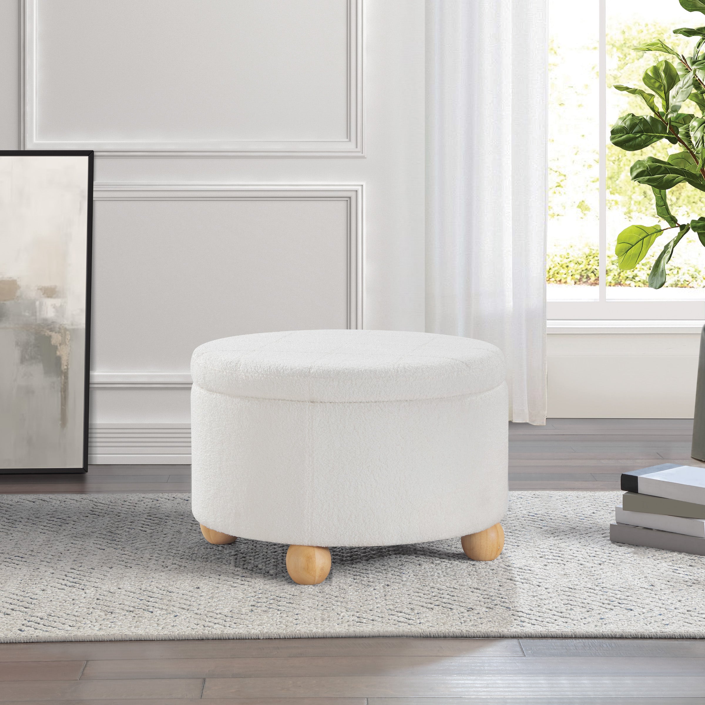Baynes Storage Ottoman - Ivory Sherpa