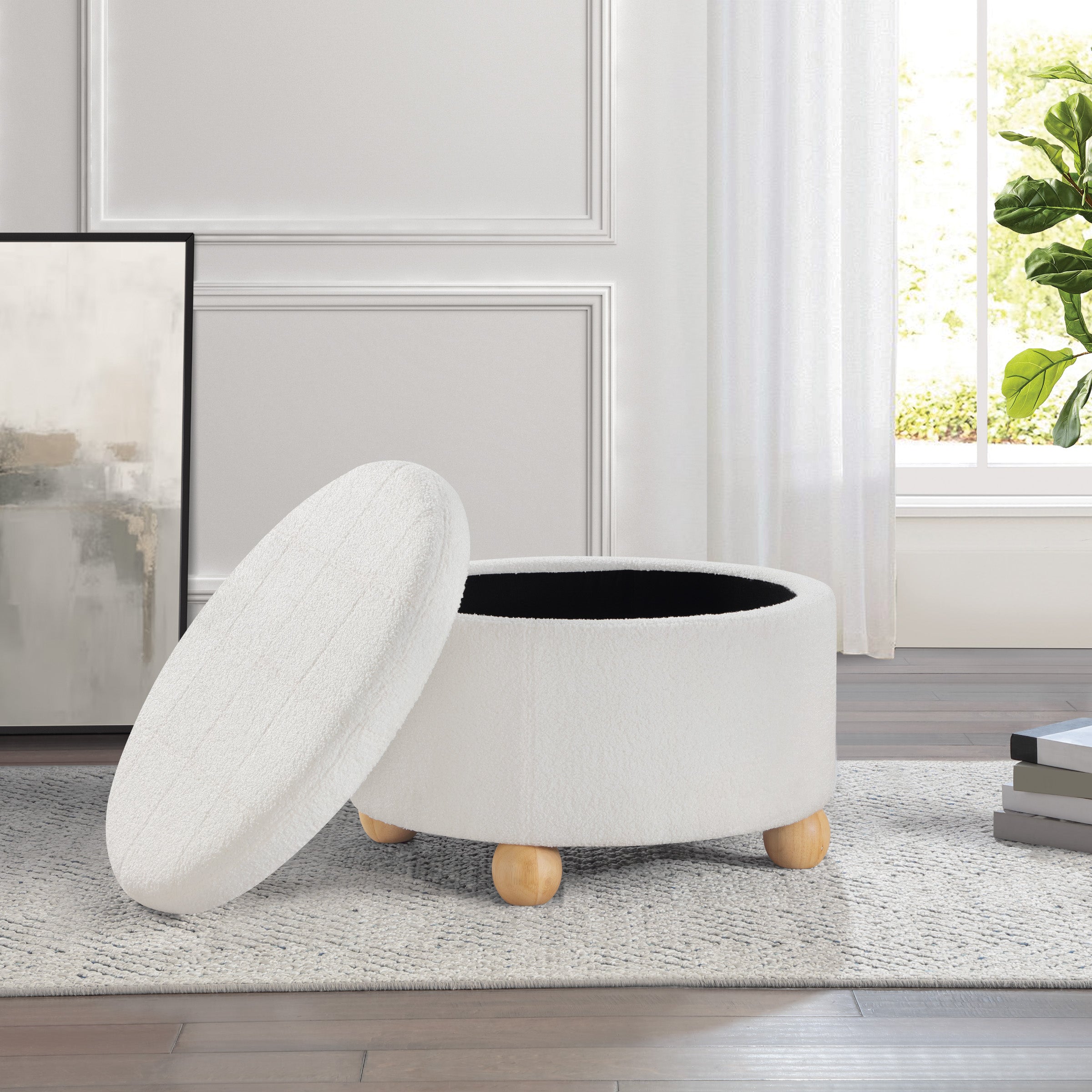 Baynes Storage Ottoman - Ivory Sherpa