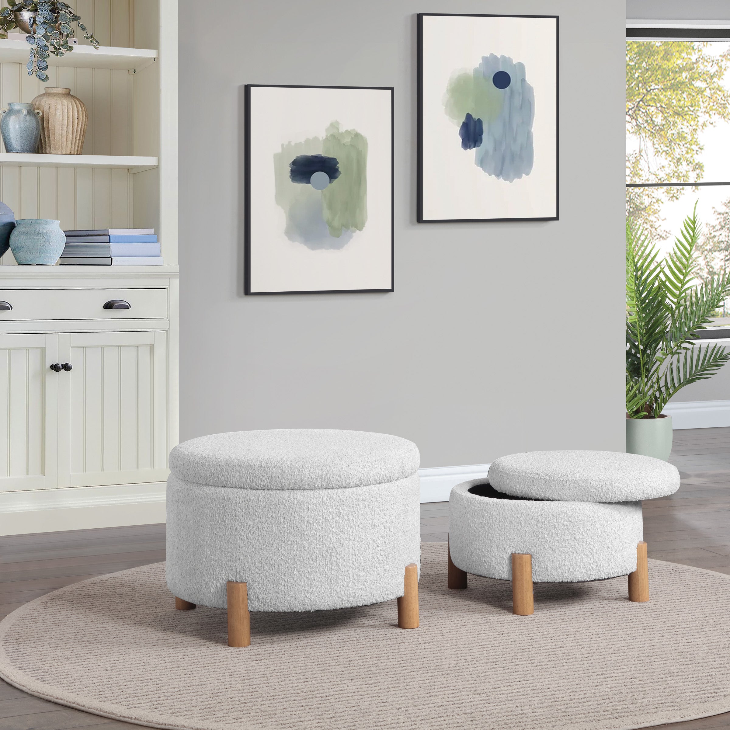 Bennett 2-Piece Storage Ottoman Set - Sherpa Parchment