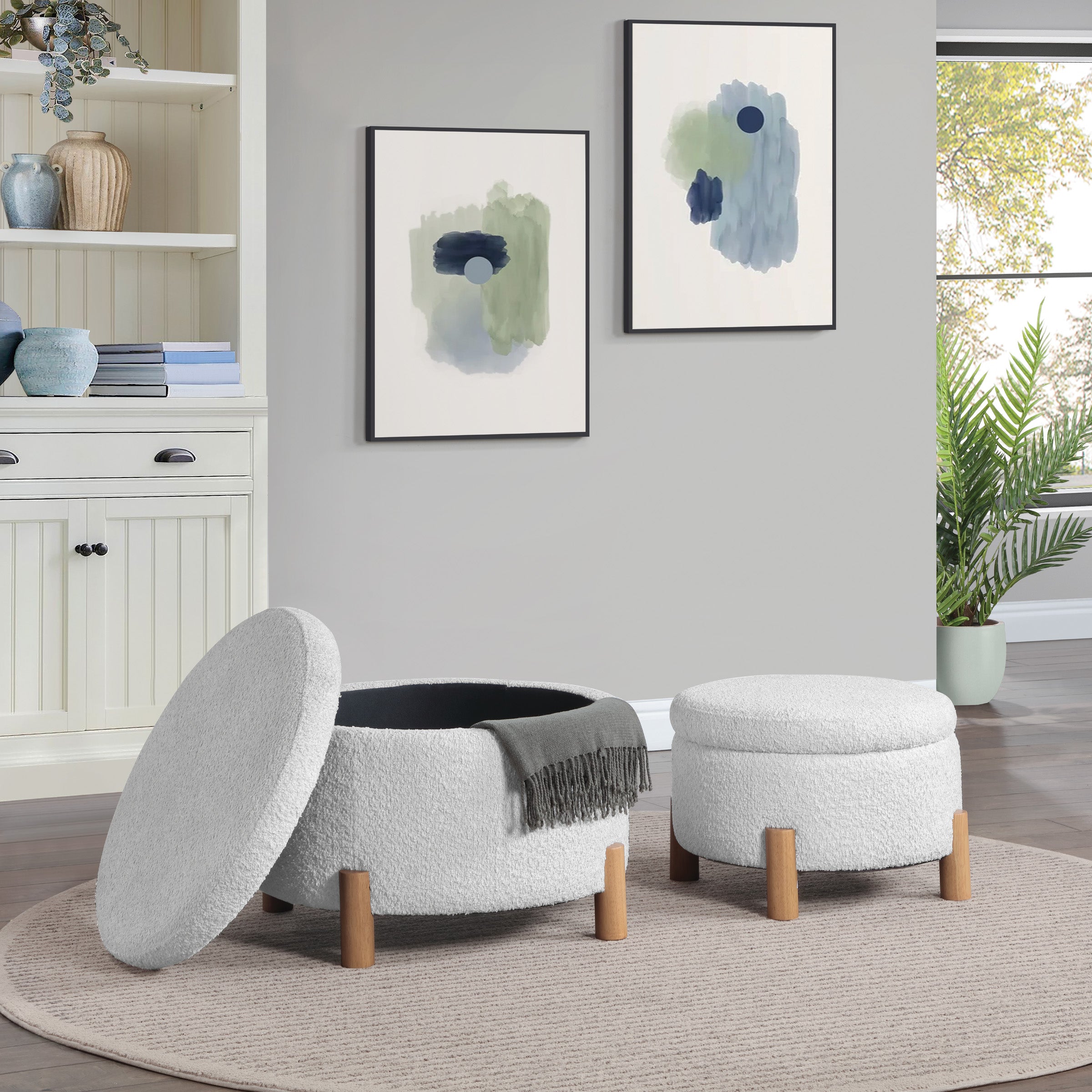Bennett 2-Piece Storage Ottoman Set - Sherpa Parchment