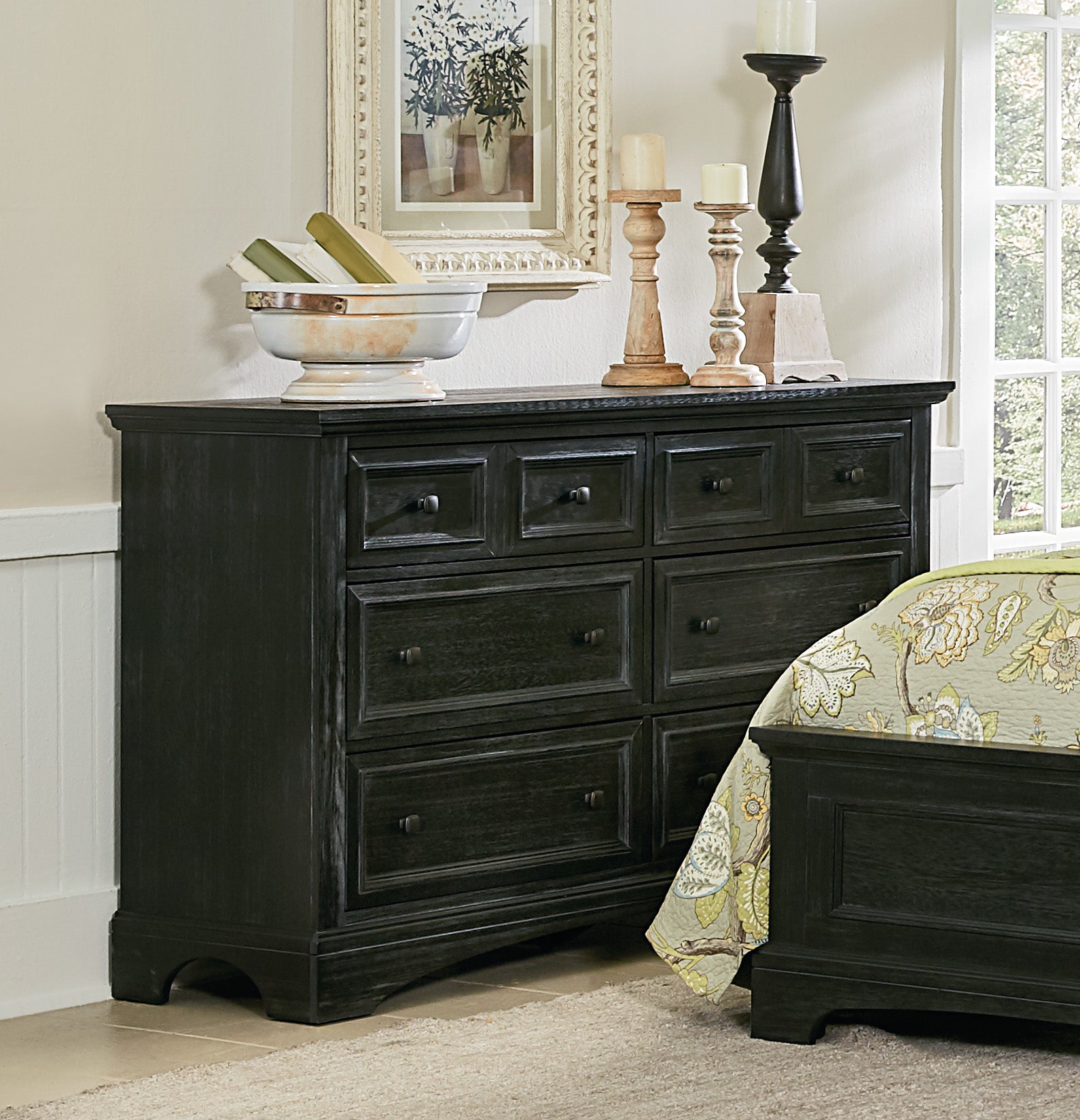 Farmhouse Basics 6 Drawer Dresser - Rustic Black