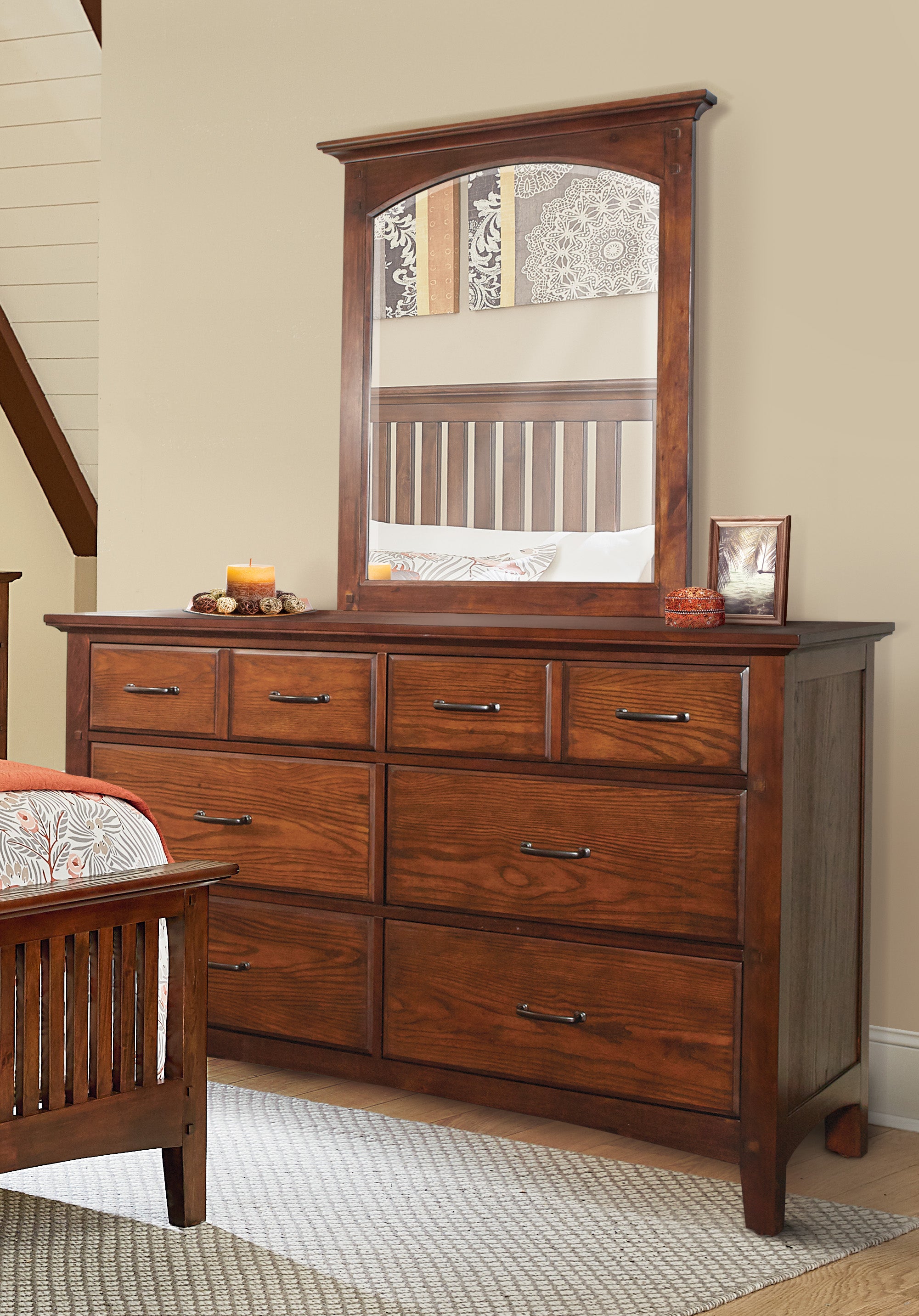 Modern Mission Dresser with Mirror - Vintage Oak