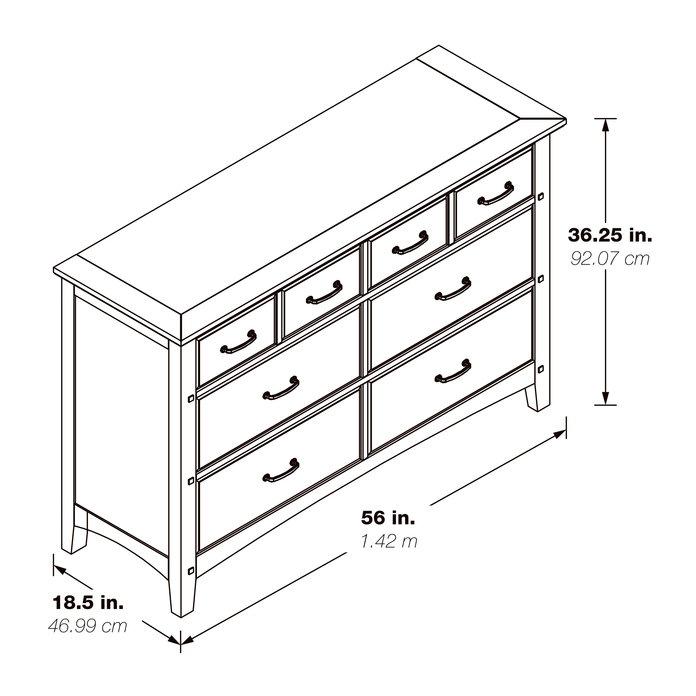 Modern Mission 6 Drawer Dresser - Vintage Oak
