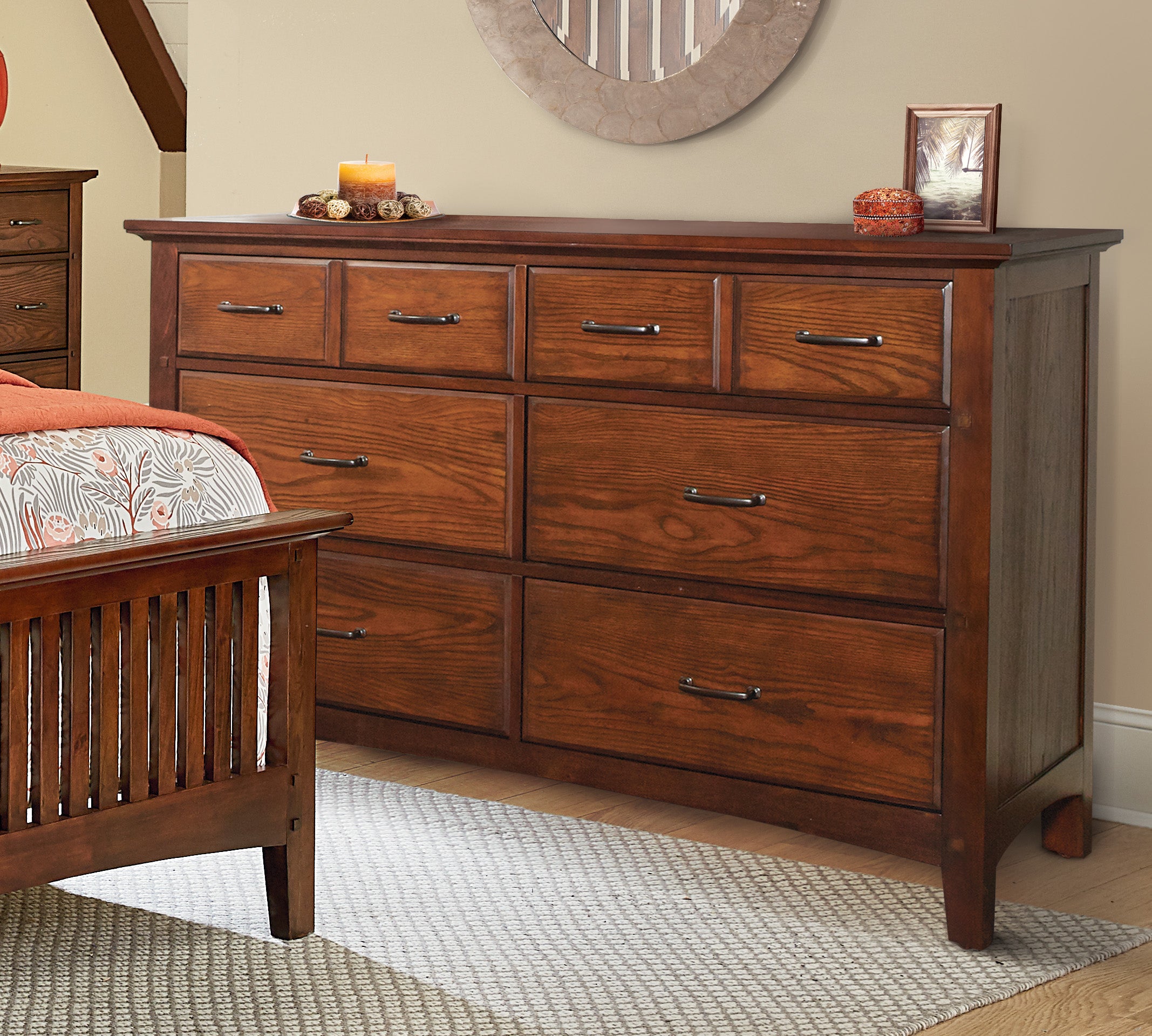 Modern Mission 6 Drawer Dresser - Vintage Oak