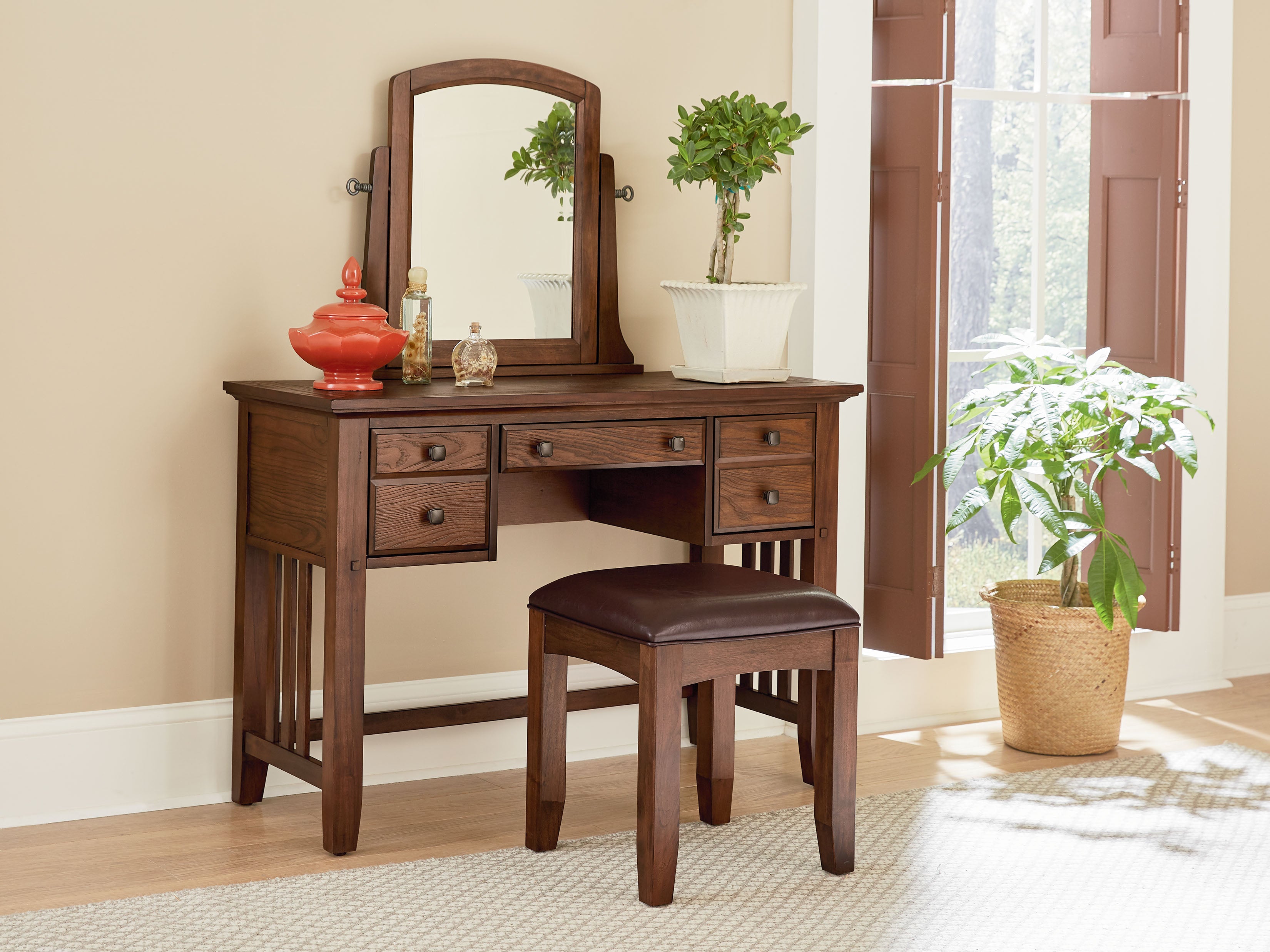 Modern Mission Vanity/Mirror/Bench - Vintage Oak